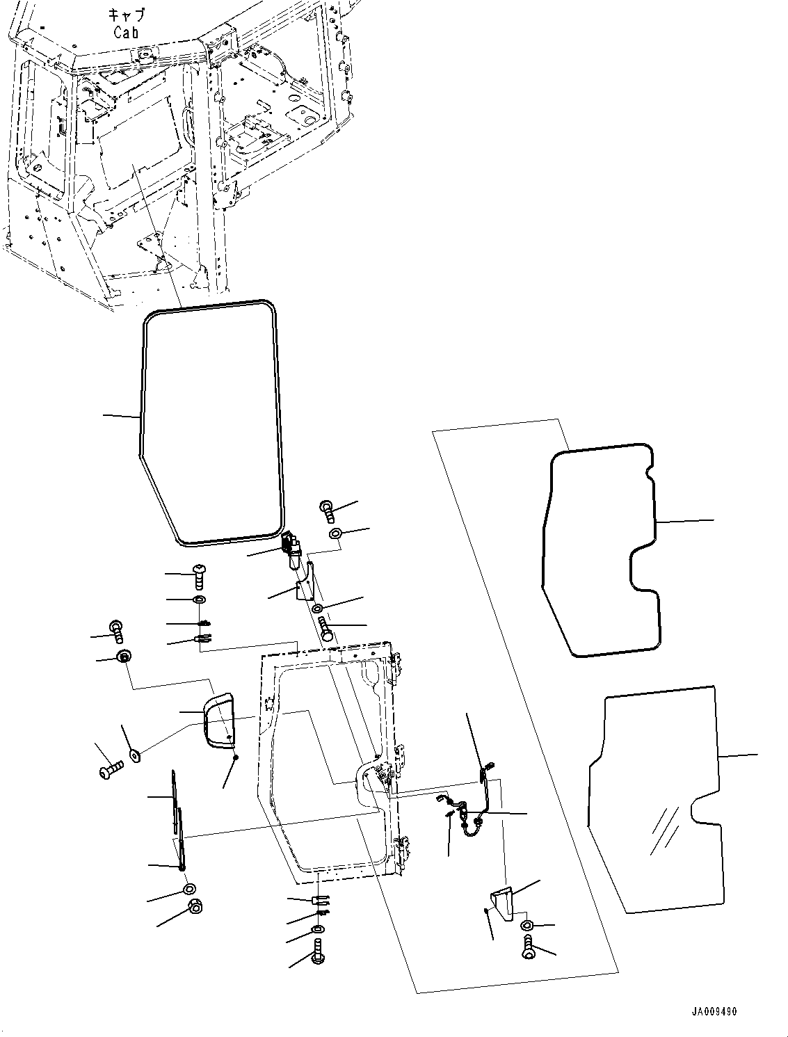 Bulldozers Komatsu / D61PX-23 S/N 30001-UP(0000655C) / Cab, Door Damper, Window and Wiper, L.H. (#30001-)(K015003 : K0210-005003)