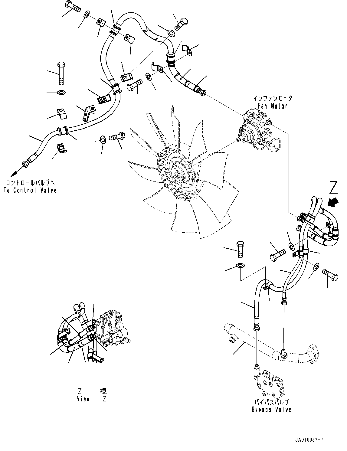 Bulldozers Komatsu / D39PX-23 S/N 90001-UP(0000693C) / Cooling System, Fan Motor Piping (#90001-)(C001014 : C0100-001014)