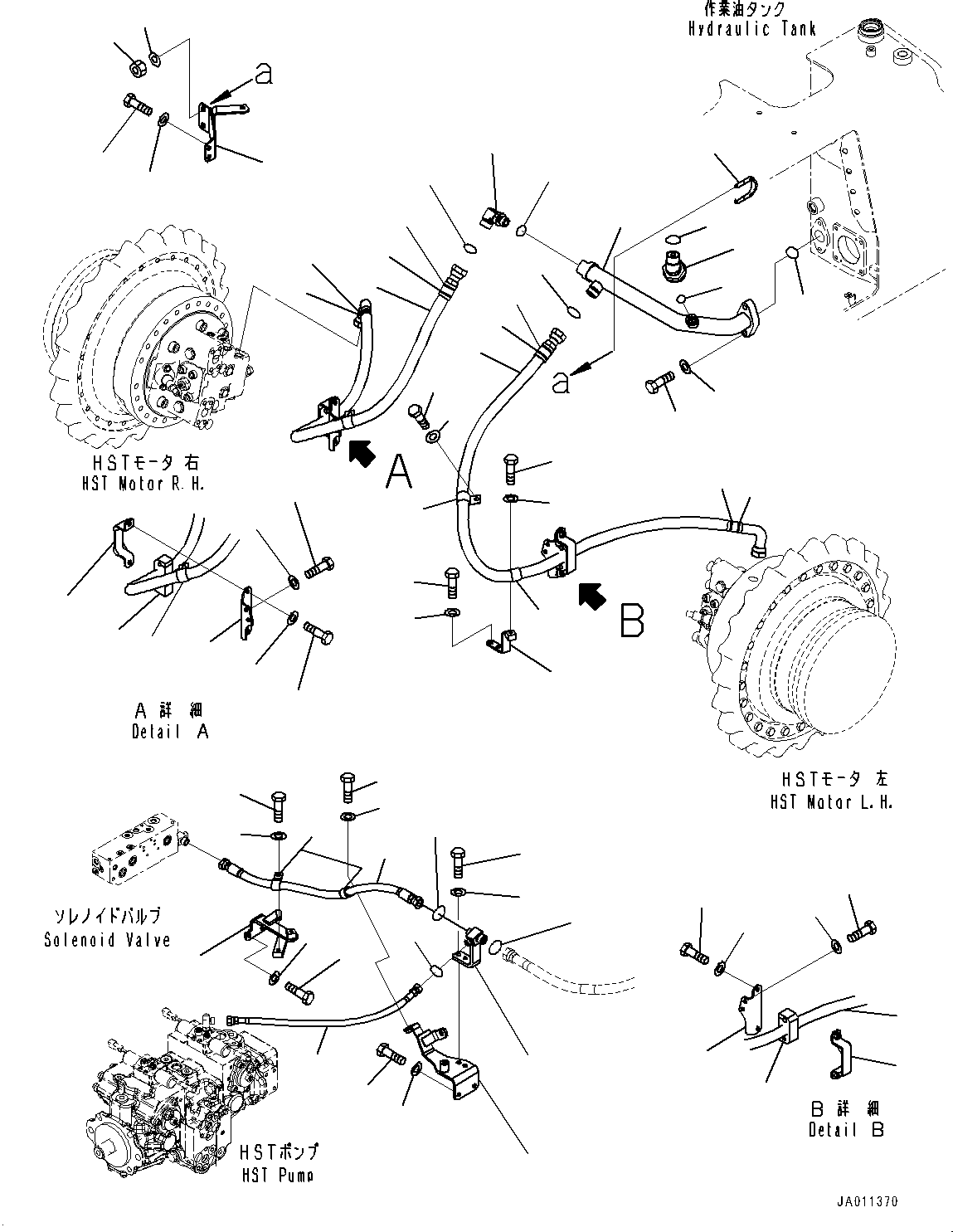 Bulldozers Komatsu / D39PX-23 S/N 90001-UP(0000693C) / Drain Piping, HST Motor to Hydraulic Tank (#90493-)(H008002 : H0340-002002)