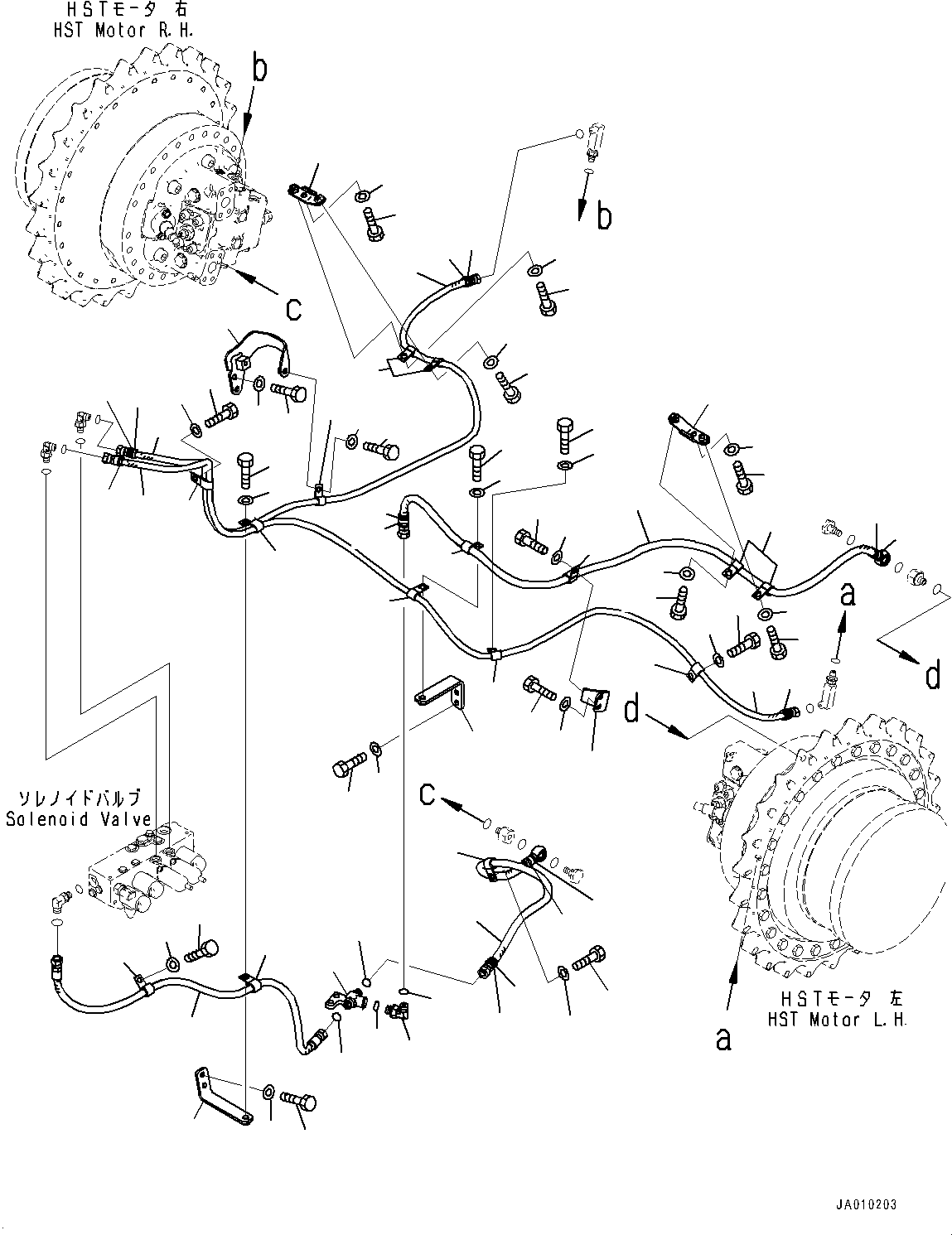 Bulldozers Komatsu / D39PX-23 S/N 90001-UP(0000693C) / Hydrostatic Transmission (HST) Motor Piping (#90001-)(H009001 : H1310-001001)