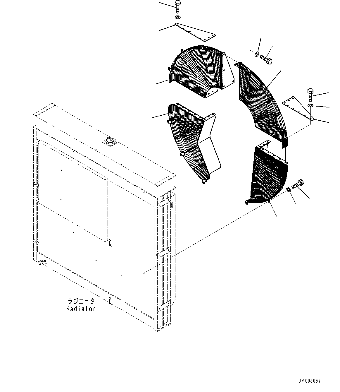 Komatsu parts book diagram for HD1500-7 S/N 80138-UP (-40 deg C) Chassis only: COOLING SYSTEM, FAN GUARD (#80138-80228)