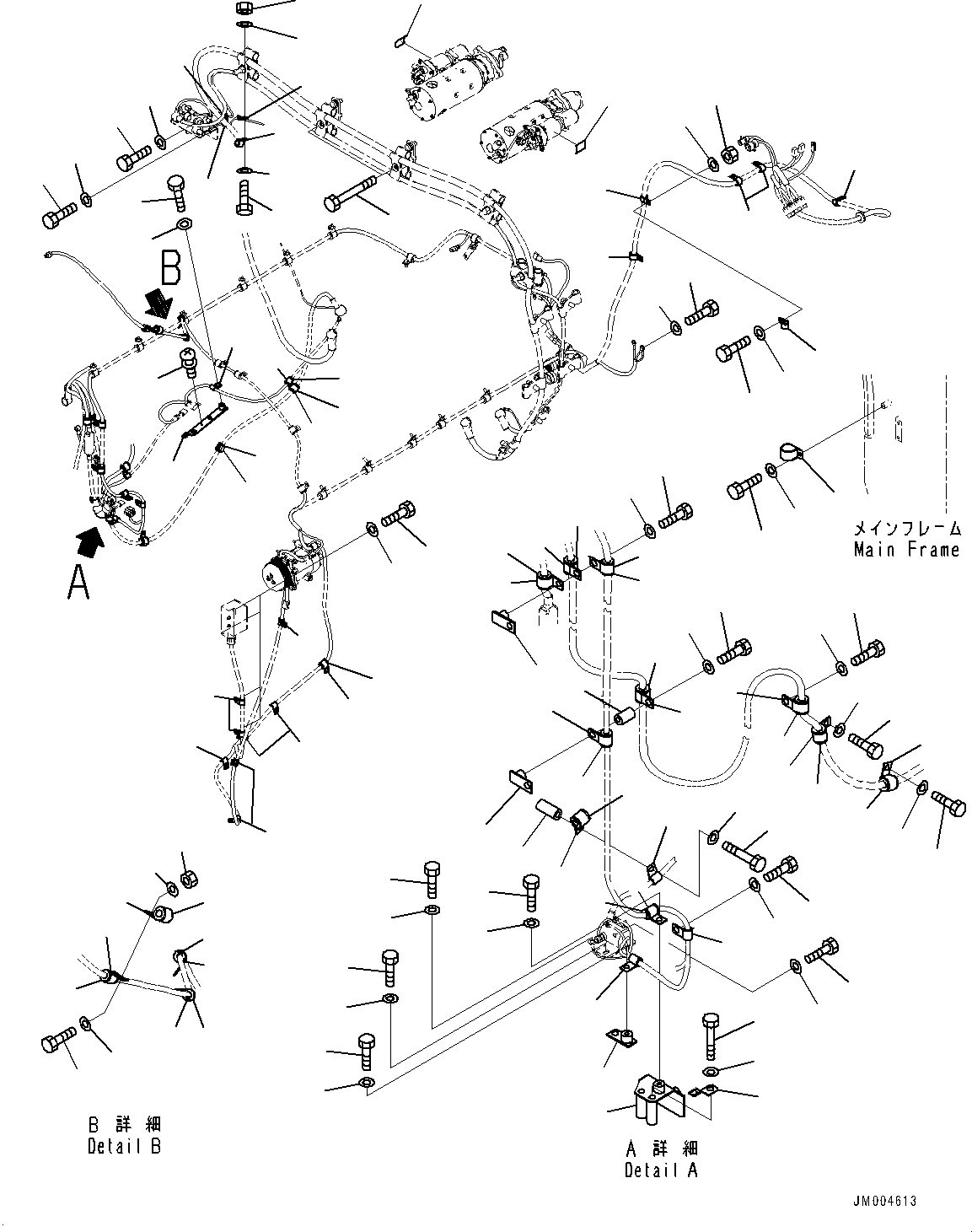 Komatsu parts book diagram for HD1500-7 S/N 80138-UP (-40 deg C) Chassis only: ENGINE WIRING HARNESS, MOUNTING (#80138-)