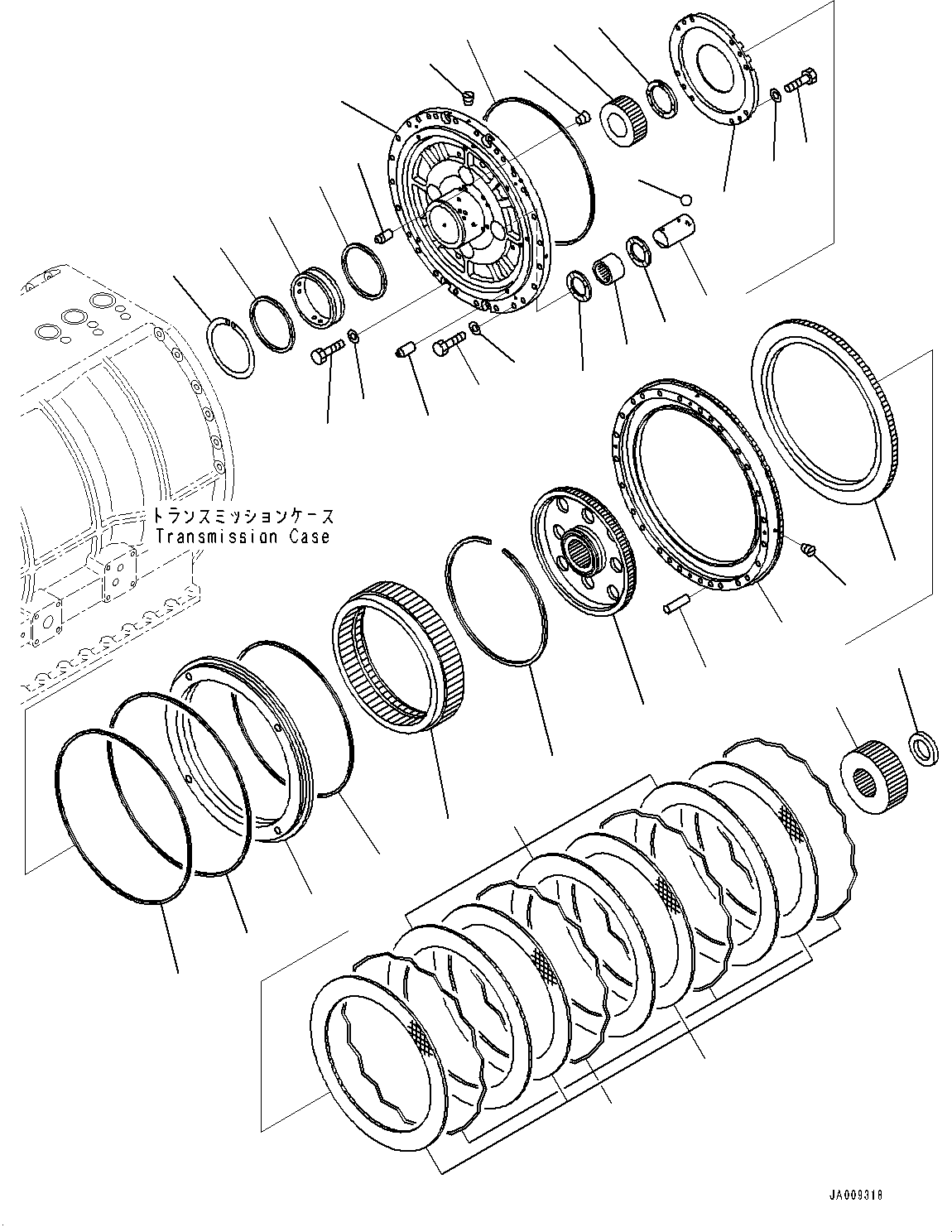 Komatsu parts book diagram for HD1500-7 S/N 80138-UP (-40 deg C) Chassis only: TORQUE CONVERTER AND TRANSMISSION, CARRIER (3/4) (#80138-)