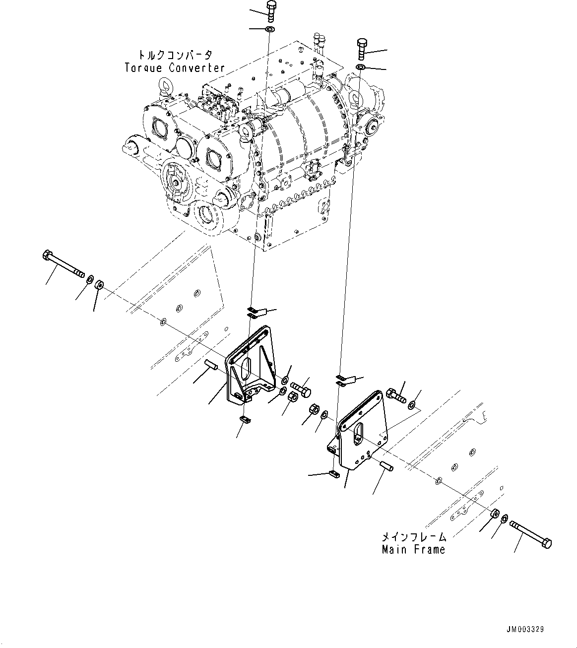 Komatsu parts book diagram for HD1500-7 S/N 80138-UP (-40 deg C) Chassis only: TRANSMISSION MOUNTING, REAR (#80138-)