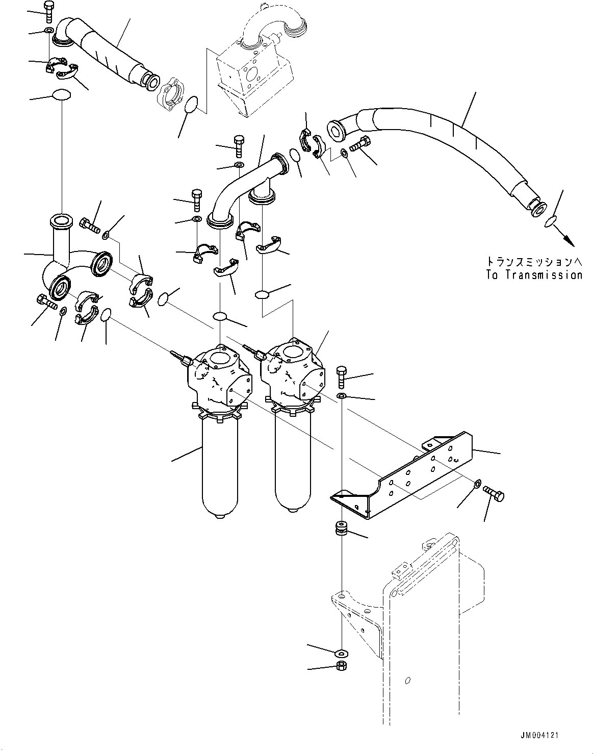 Komatsu parts book diagram for HD1500-7 S/N 80138-UP (-40 deg C) Chassis only: TRANSMISSION PIPING, OIL FILTER (#80138-)