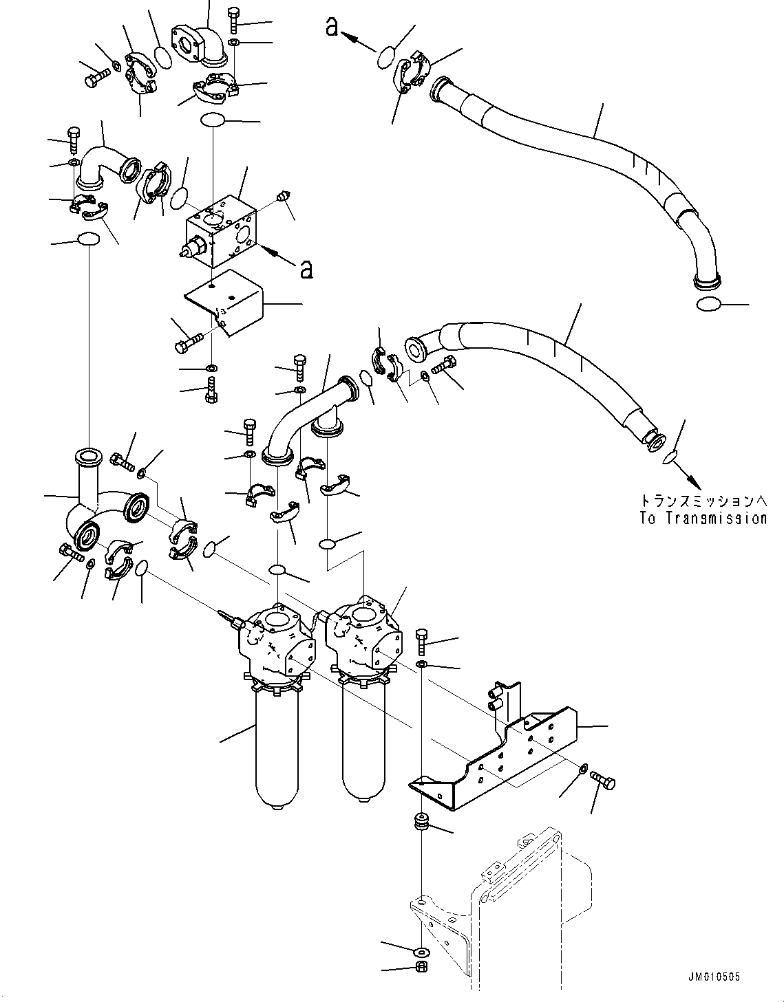 Komatsu parts book diagram for HD1500-7 S/N 80138-UP (-40 deg C) Chassis only: TRANSMISSION PIPING, FILTER COVER (#80138-)