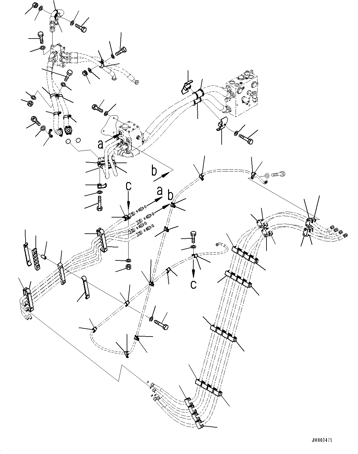 Komatsu parts book diagram for HD1500-7 S/N 80138-UP (-40 deg C) Chassis only: STEERING OIL PIPING, MOUNTING PARTS (#80138-)