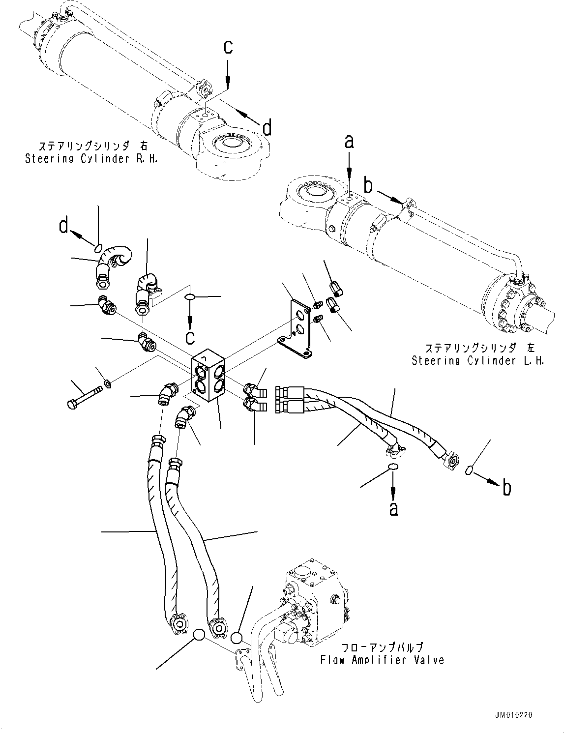 Komatsu parts book diagram for HD1500-7 S/N 80138-UP (-40 deg C) Chassis only: STEERING OIL PIPING, BLOCK (#80138-)