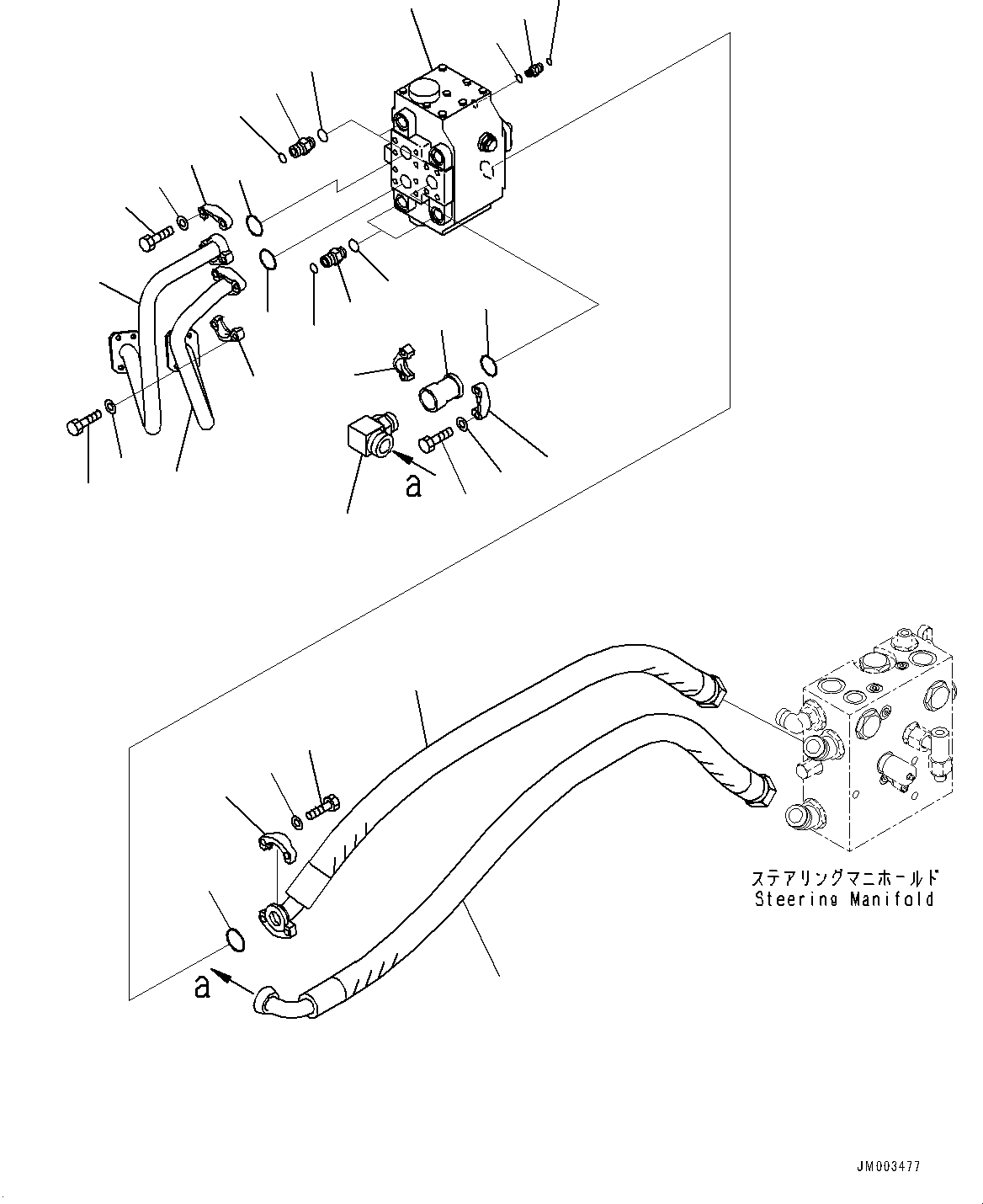 Komatsu parts book diagram for HD1500-7 S/N 80138-UP (-40 deg C) Chassis only: STEERING OIL PIPING, FLOW AMPLIFIER VALVE (#80138-)