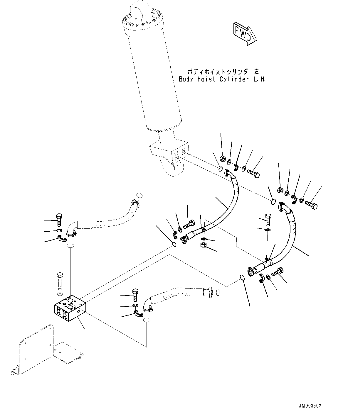 Komatsu parts book diagram for HD1500-7 S/N 80138-UP (-40 deg C) Chassis only: HOIST HYDRAULIC PIPING, HOIST CYLINDER PIPING (1/2) (#80138-)