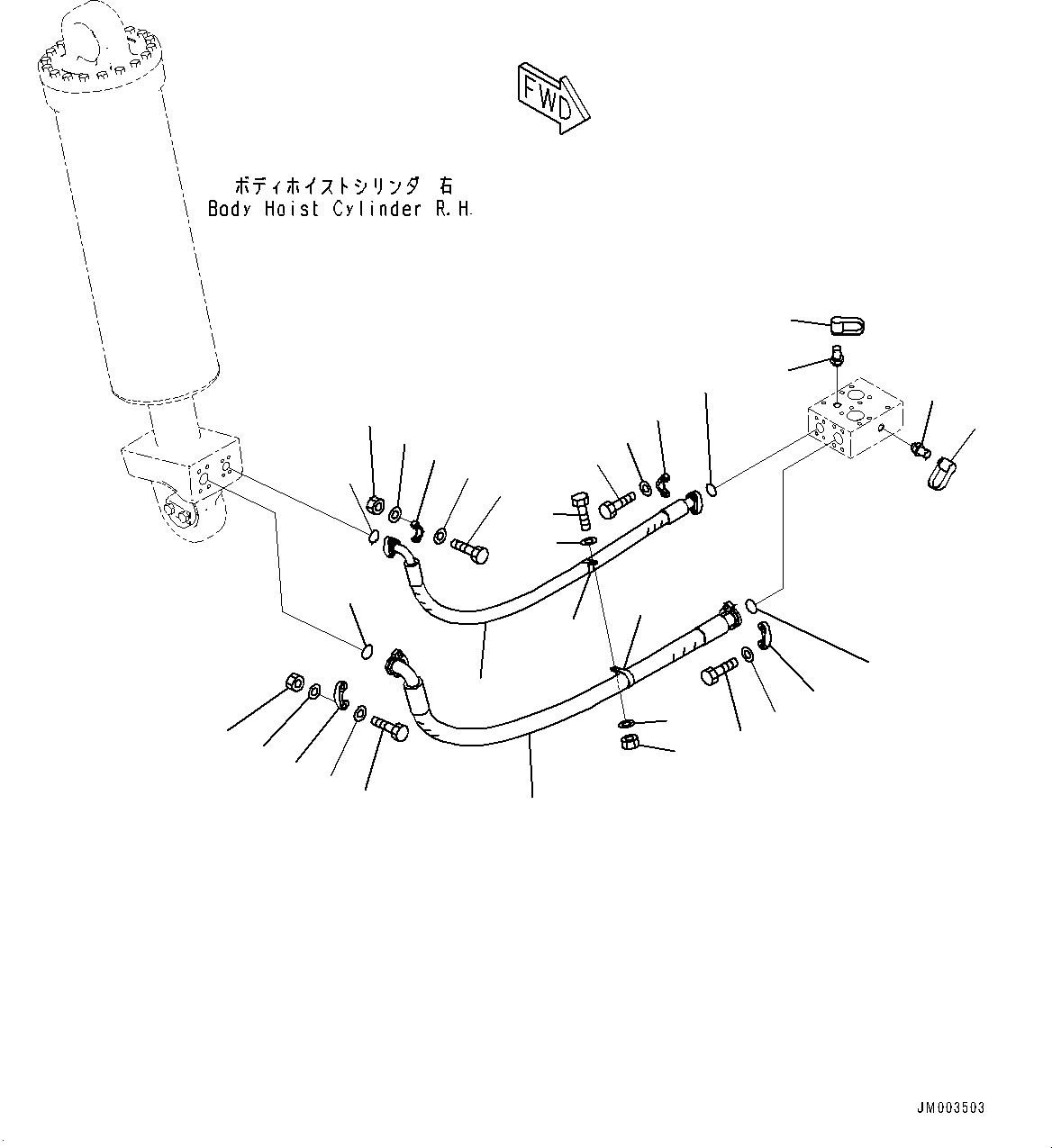 Komatsu parts book diagram for HD1500-7 S/N 80138-UP (-40 deg C) Chassis only: HOIST HYDRAULIC PIPING, HOIST CYLINDER PIPING (2/2) (#80138-)
