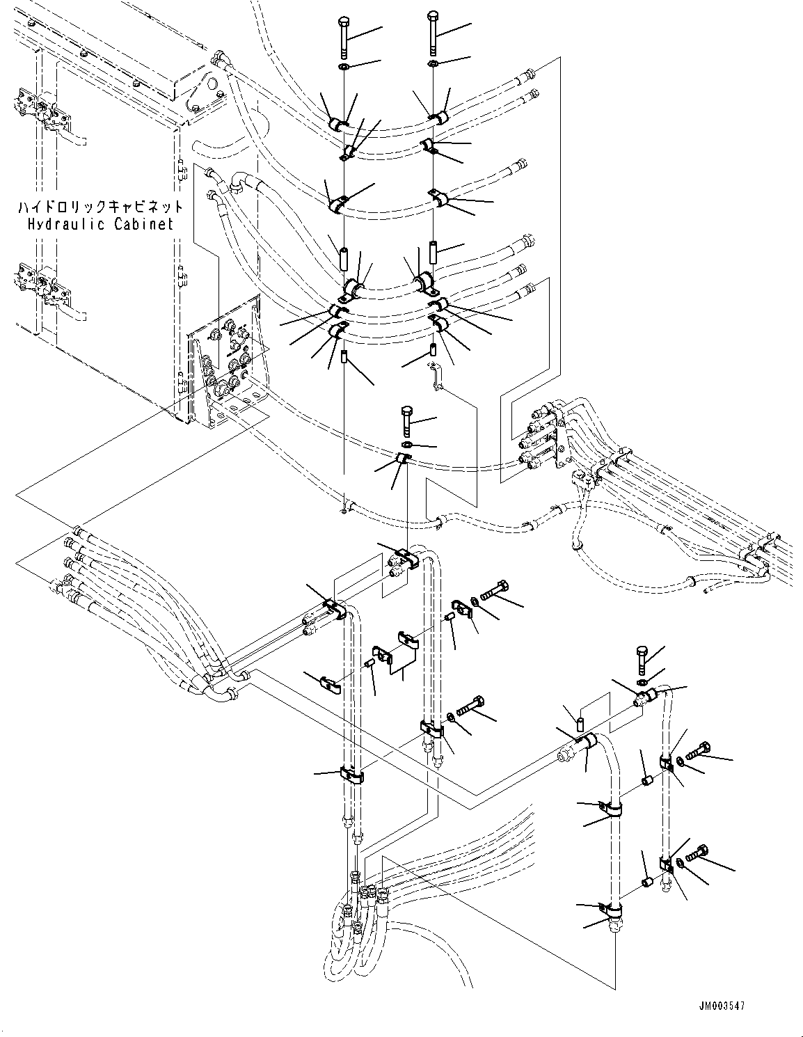 Komatsu parts book diagram for HD1500-7 S/N 80138-UP (-40 deg C) Chassis only: BRAKE PIPING, MOUNTING, L.H. (1/4) (#80138-)