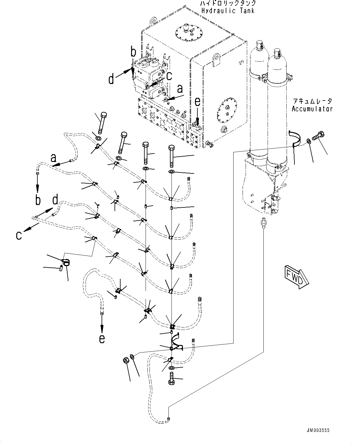 Komatsu parts book diagram for HD1500-7 S/N 80138-UP (-40 deg C) Chassis only: BRAKE PIPING, MOUNTING, L.H. (3/4) (#80138-)