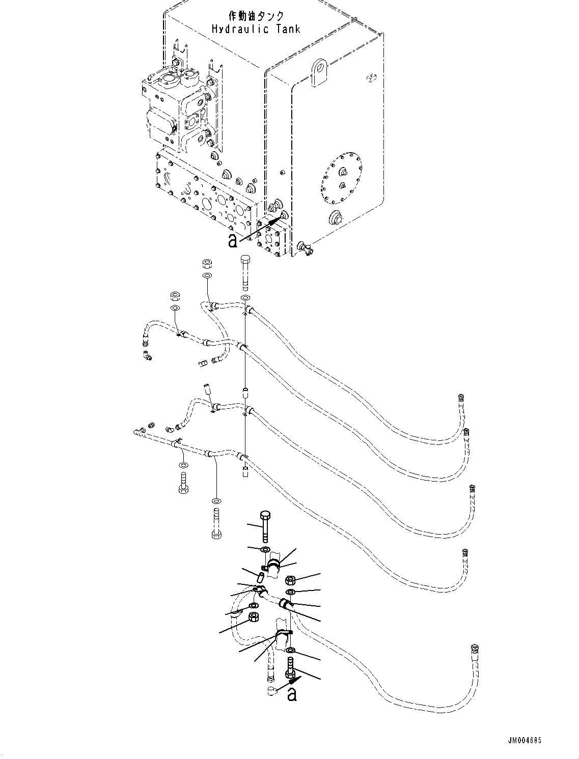 Komatsu parts book diagram for HD1500-7 S/N 80138-UP (-40 deg C) Chassis only: BRAKE PIPING, MOUNTING, L.H. (4/4) (#80138-)