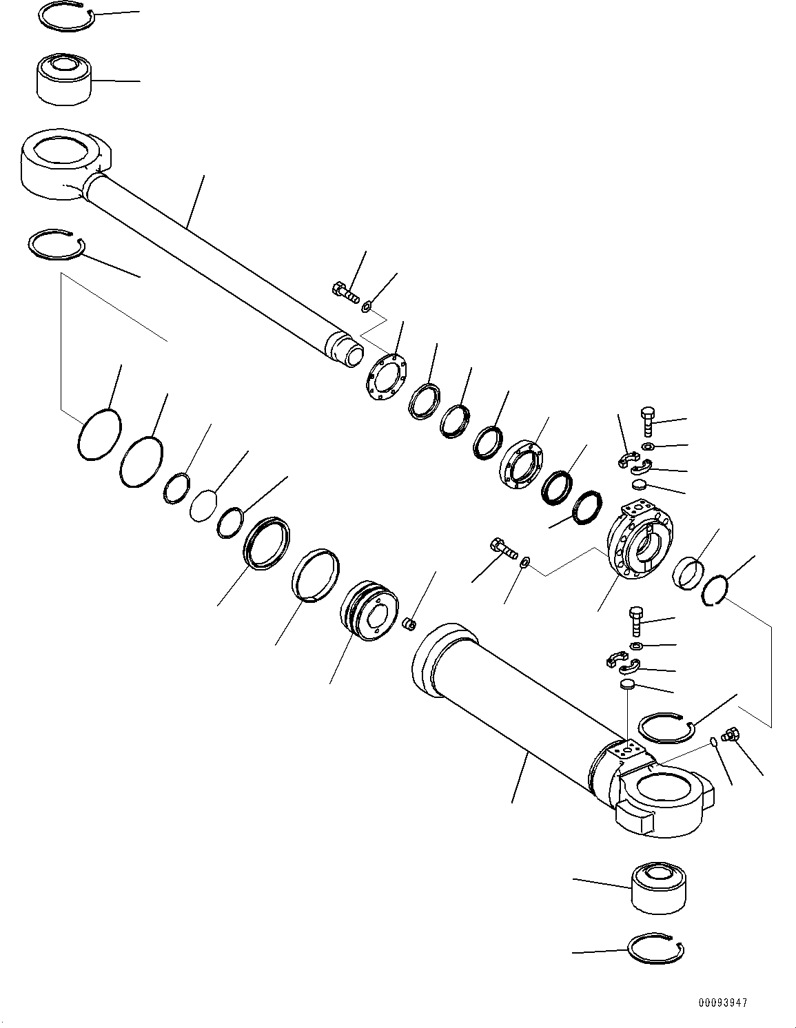 Komatsu parts book diagram for HD1500-7 S/N 80138-UP (-40 deg C) Chassis only: STEERING CYLINDER, L.H. (#80138-80260)