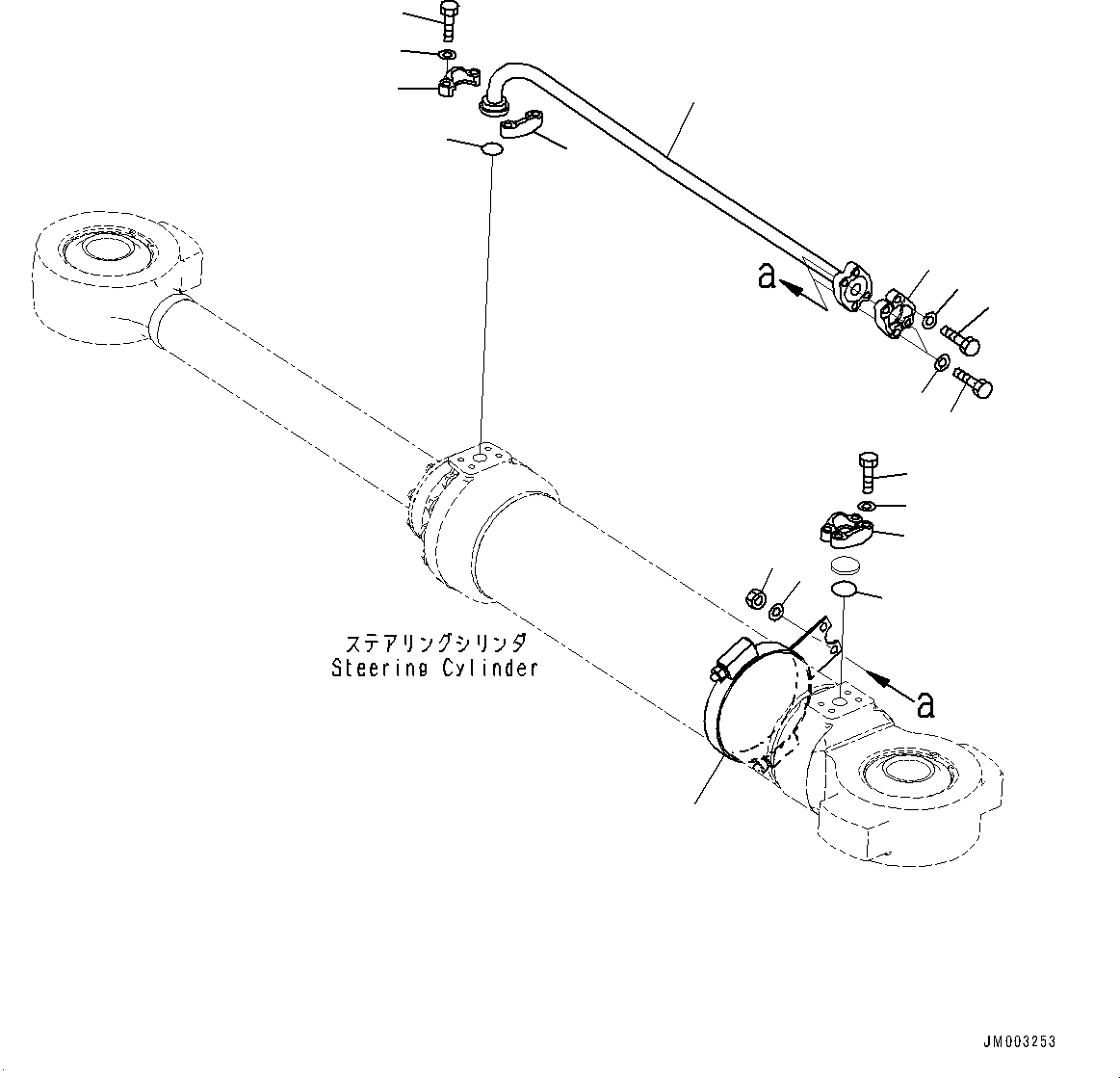 Komatsu parts book diagram for HD1500-7 S/N 80138-UP (-40 deg C) Chassis only: STEERING CYLINDER, PIPING, R.H. (#80138-)