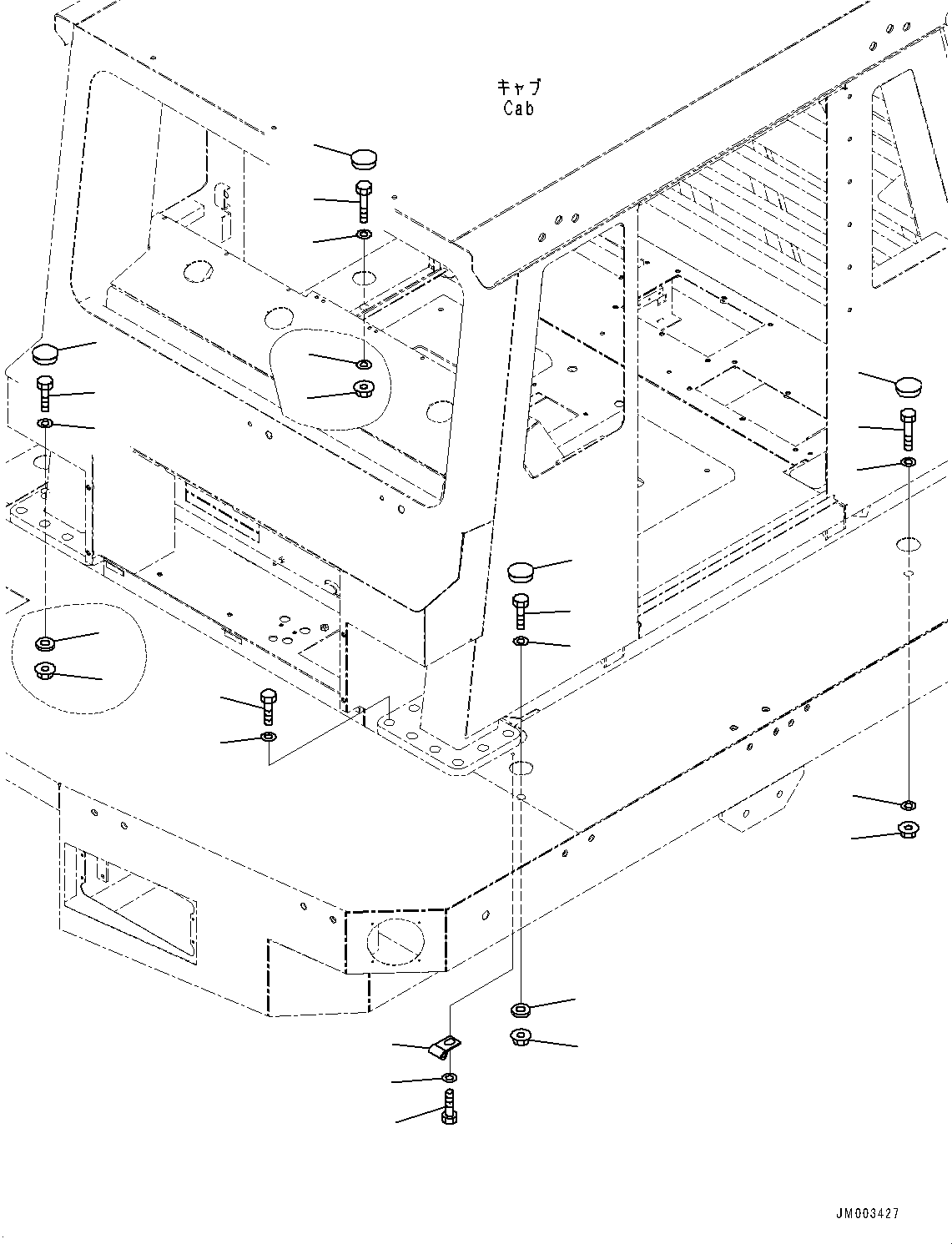 Komatsu parts book diagram for HD1500-7 S/N 80138-UP (-40 deg C) Chassis only: PLATFORM L.H., CAB MOUNTING (#80138-)