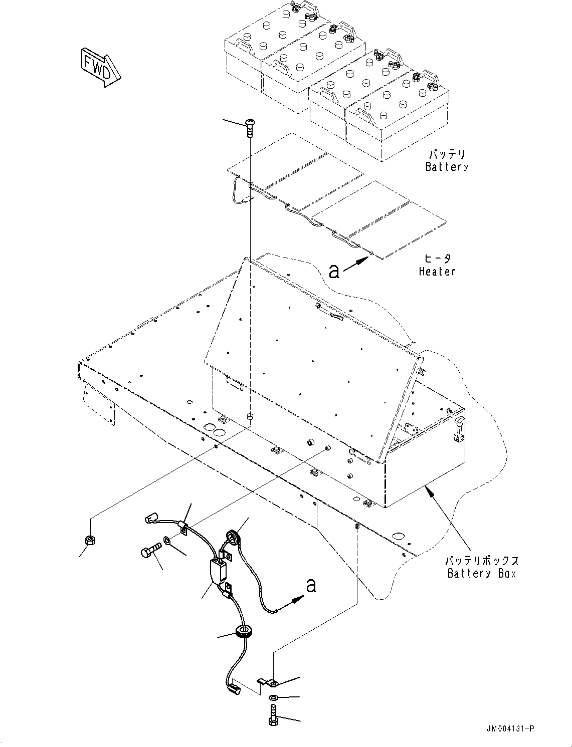 Komatsu parts book diagram for HD1500-7 S/N 80138-UP (-40 deg C) Chassis only: PLATFORM R.H., BATTERY HEATER WIRING HARNESS (#80229-)