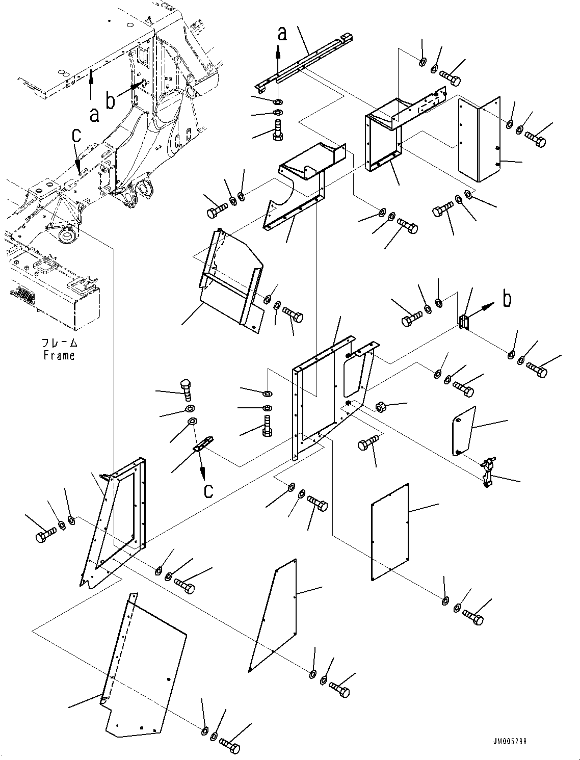 Komatsu parts book diagram for HD1500-7 S/N 80138-UP (-40 deg C) Chassis only: ENGINE SIDE COVER, L.H. (#80138-80221)