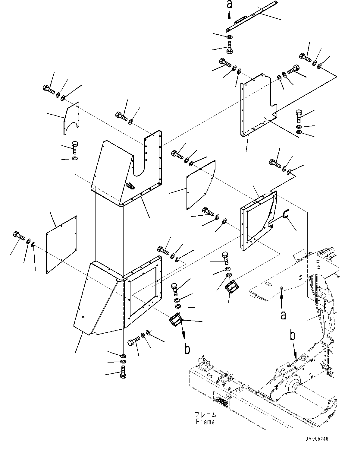Komatsu parts book diagram for HD1500-7 S/N 80138-UP (-40 deg C) Chassis only: ENGINE SIDE COVER, R.H. (#80222-)
