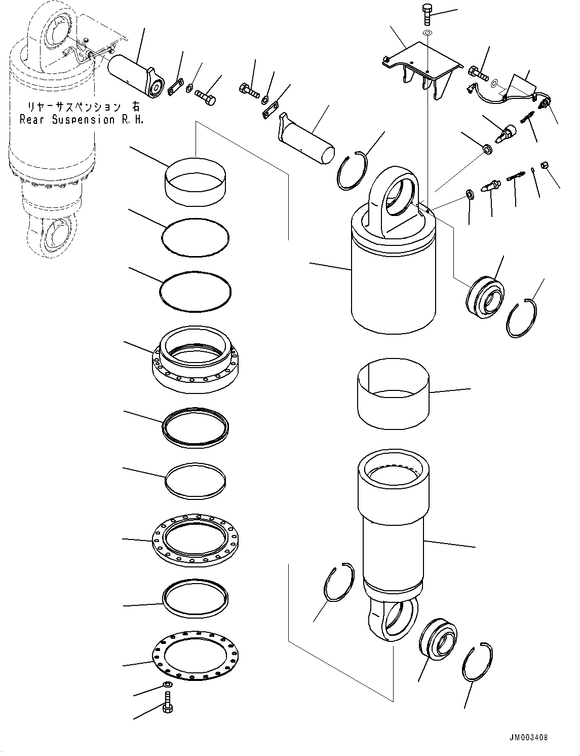 Komatsu parts book diagram for HD1500-7 S/N 80138-UP (-40 deg C) Chassis only: REAR SUSPENSION CYLINDER, L.H. (#80138-)