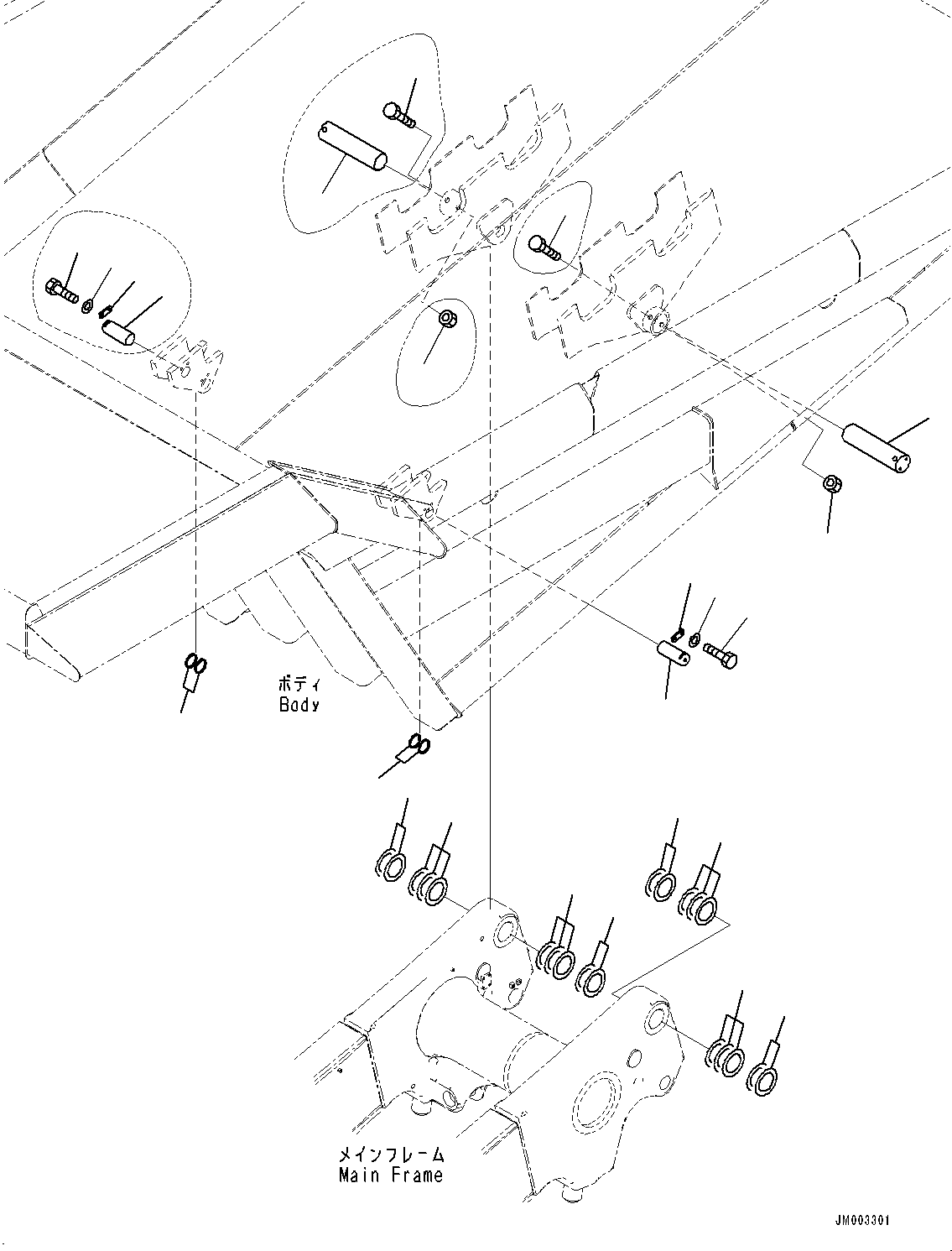 Komatsu parts book diagram for HD1500-7 S/N 80138-UP (-40 deg C) Chassis only: BODY RELATED PARTS, HINGE PIN (#80138-)