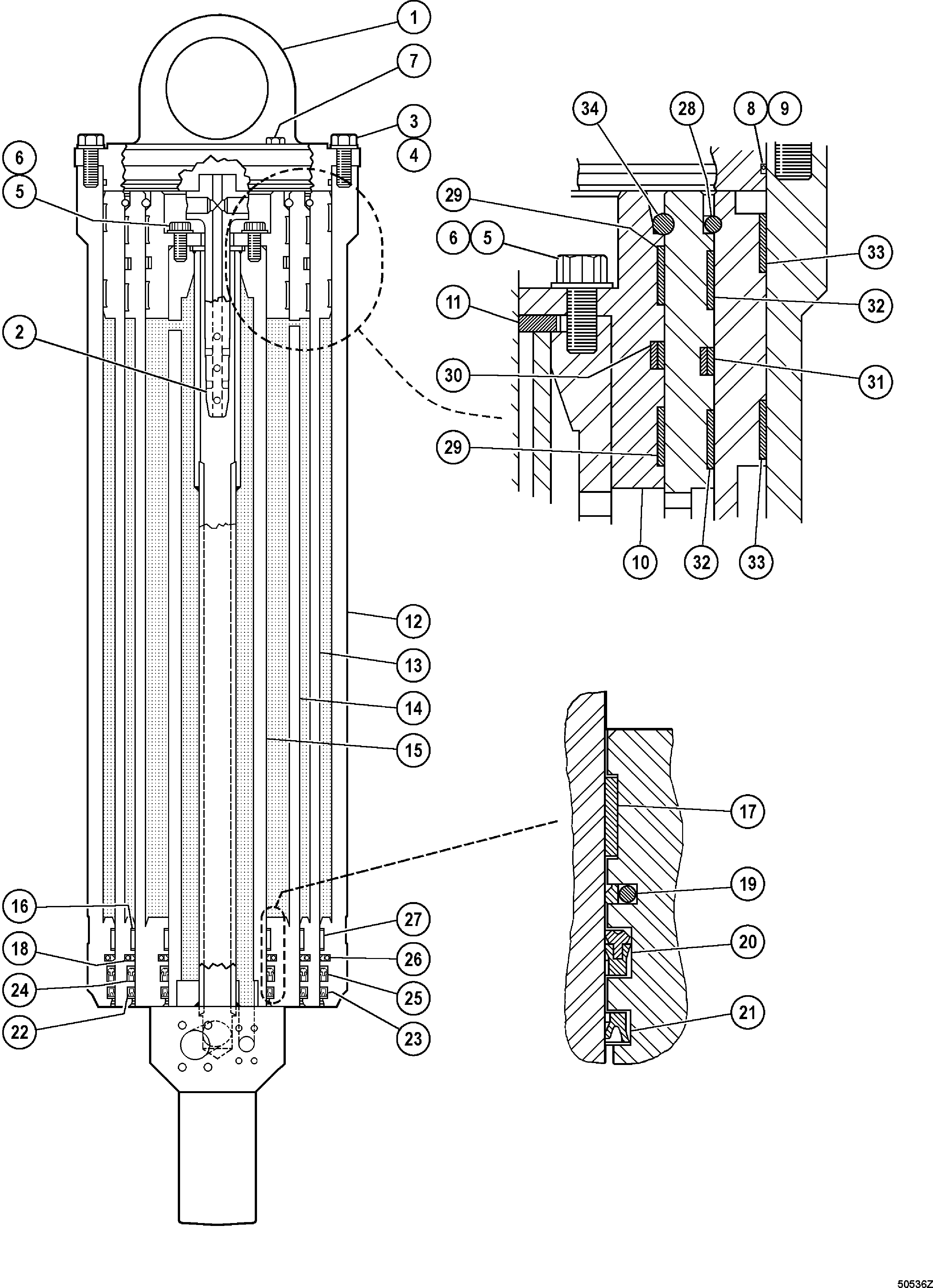 Komatsu parts book diagram for HD1500-7 S/N 80138-UP (-40 deg C) Chassis only: HOIST CYLINDER, INNER PARTS (#80138-)