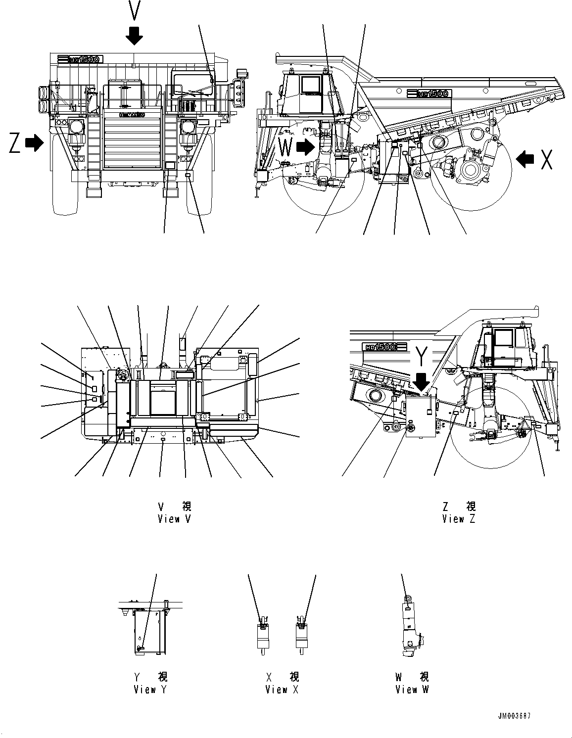 Komatsu parts book diagram for HD1500-7 S/N 80138-UP (-40 deg C) Chassis only: MARKS AND PLATES, (1/2) (#80138-)