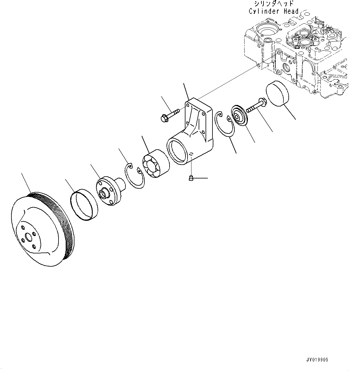 Komatsu parts book diagram for SAA6D107E-1Q S/N 26598590-UP (For PC220-8M0/PC220LC-8M0): COOLING FAN DRIVE PULLEY (#26594007-)