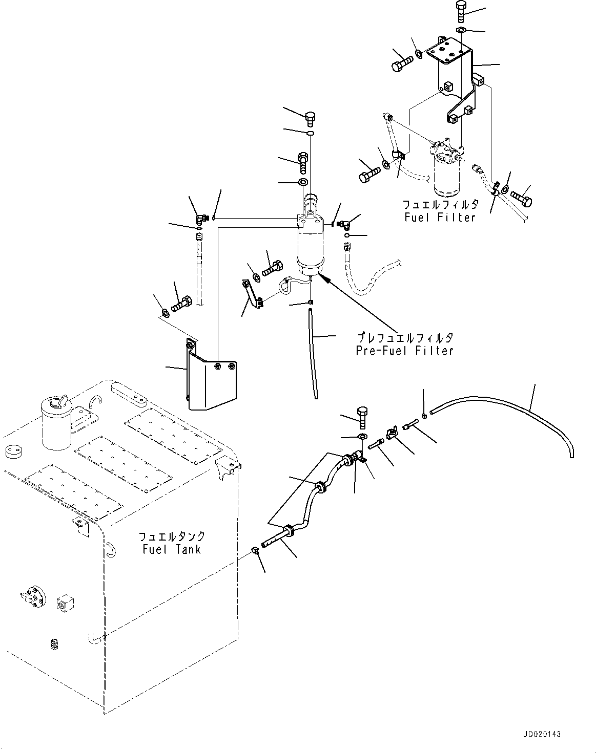 Excavators Komatsu / PC200-8E0 S/N 1118-UP (Hybrid Spec.)(0000719C) / Fuel Supply Piping, Drain Piping (#1118-)(D002004 : D0200-001003)