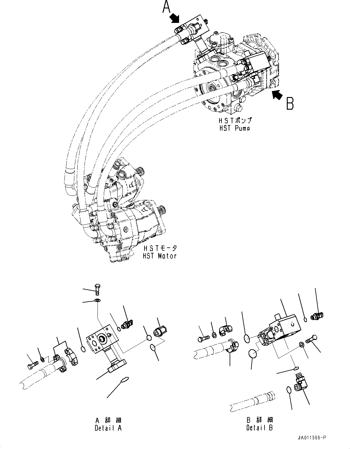 Wheel Loaders Komatsu / WA270-7 S/N 80001-UP(0000729C) / Hydrostatic Transmission (HST) Oil Piping, Charge Piping (#80410-)(F003004 : F2760-001003A)