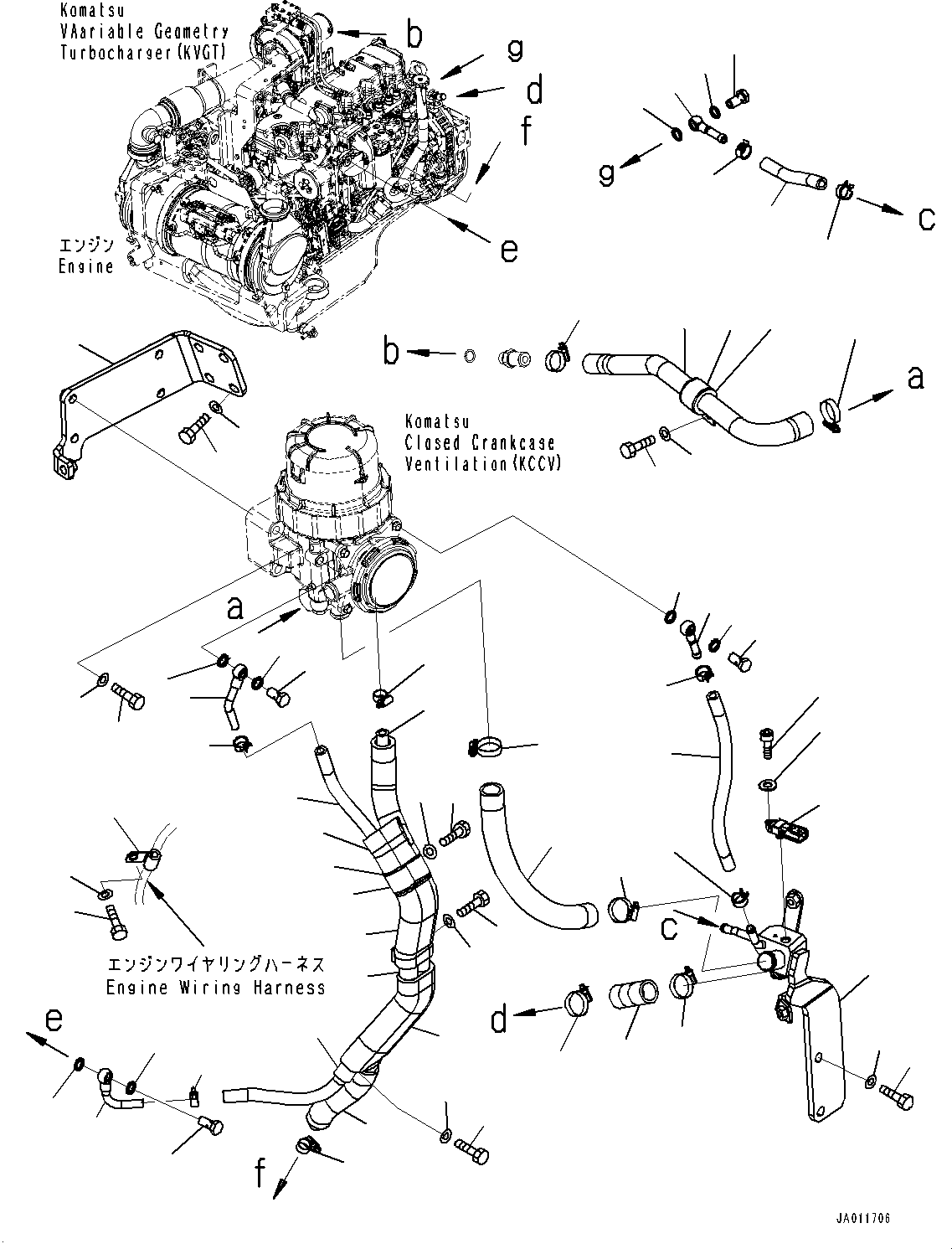 Bulldozers Komatsu / D61EXI-23 S/N 30001-UP(0000730C) / Komatsu Closed Crankcase Ventilation (KCCV) Piping,  (#30001-30616)(B009001 : B0201-001001)