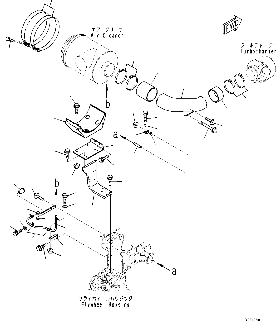 Engines Komatsu / SAA6D140E-5RF S/N 632068-UP (For PC800-8R1/PC800LC-8R1/PC800SE-8R1/PC850-8R1/PC850SE-8R1)(0000735C) / Air Cleaner Mounting and Air Connection, Air Cleaner Related Parts (#632068-)(A010002 : A1410-001002)