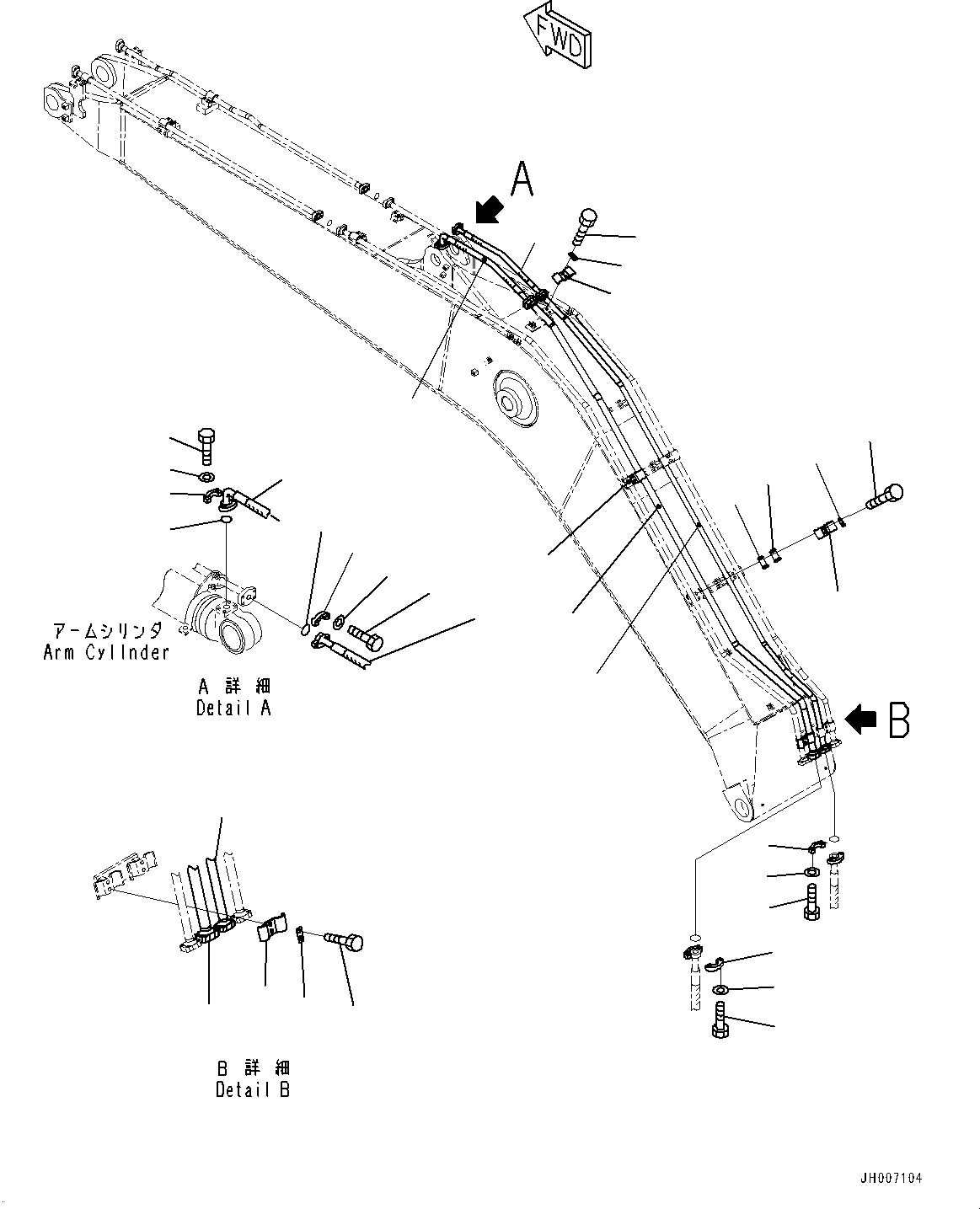 Excavators Komatsu / HB215LC-1M0 S/N 10001-UP(0000740C) / Boom, Arm Cylinder Piping (#10001-)(T004003 : T1110-039003)