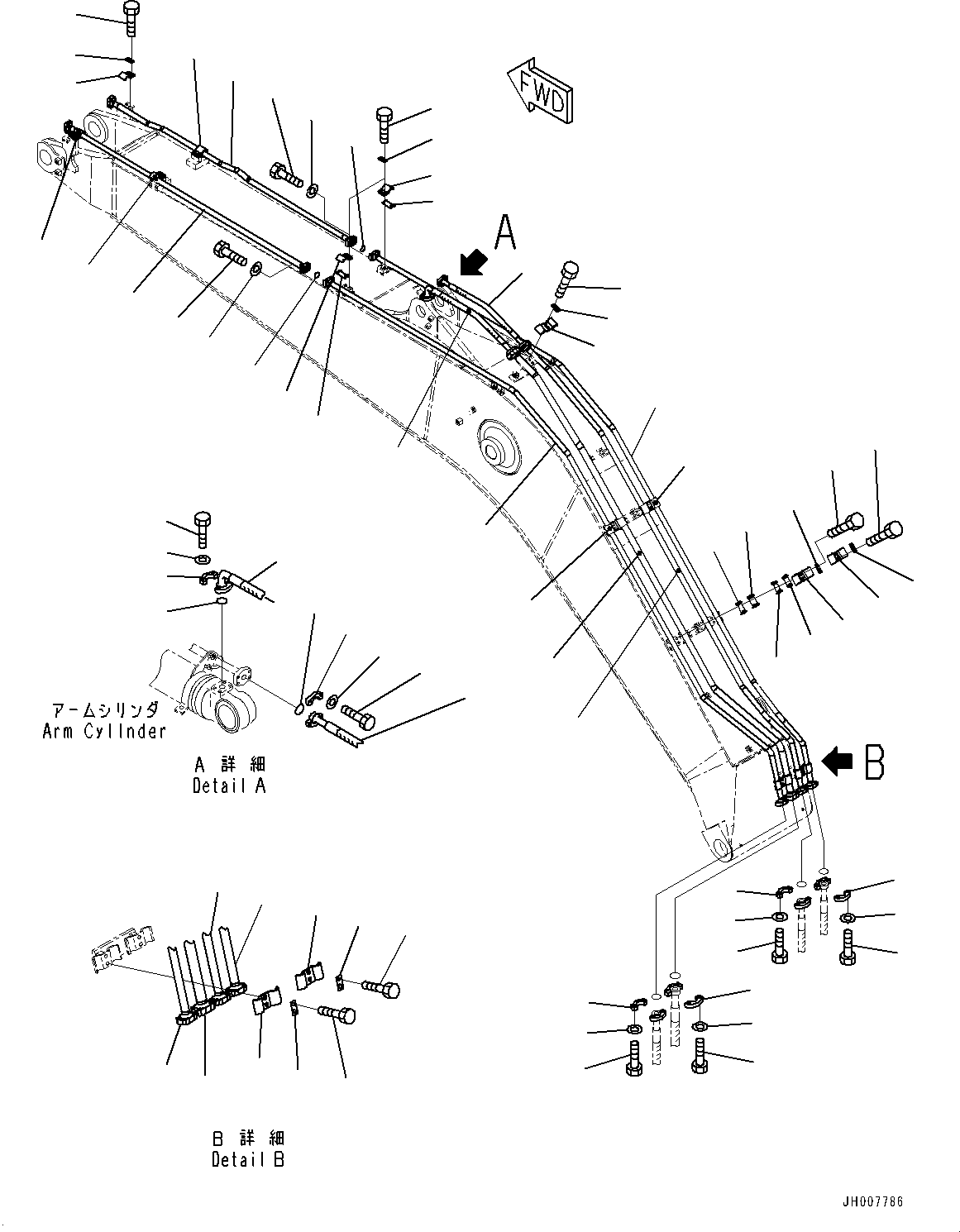 Excavators Komatsu / HB215LC-1M0 S/N 10001-UP(0000740C) / Boom, Arm and Bucket Cylinder Piping (#10001-)(T002003 : T1110-041003)