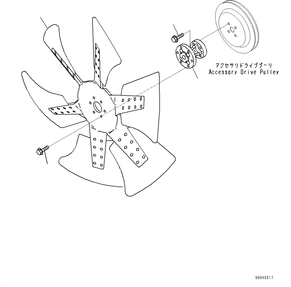 Engines Komatsu / SAA6D114E-3F S/N 26866736-UP (For PC300-8M0/PC300LC-8M0/PC350-8M0/PC350LC-8M0/PC390LC-8M0)(0000744C) / Cooling Fan (#26866736-)(E003001 : A5030-001001)