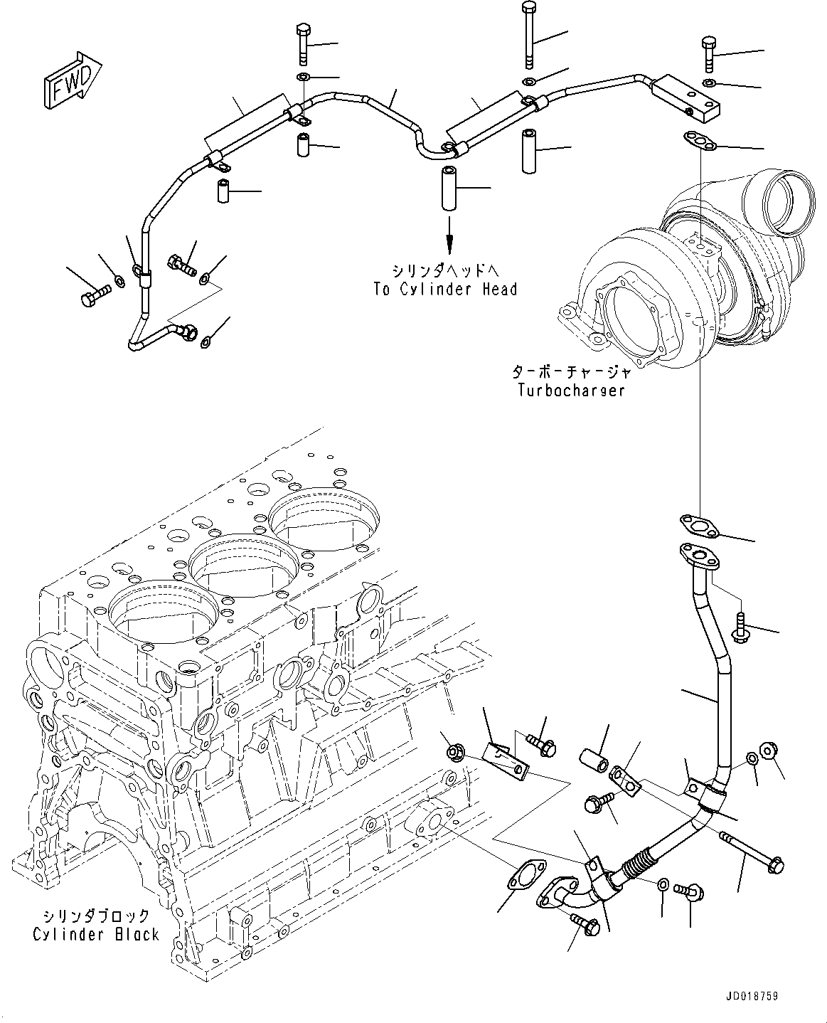 Engines Komatsu / SAA6D140E-5J S/N 535703-UP (For HM400-3M0)(0000749C) / Turbocharger, Lubricating Oil Piping (#535703-)(A007003 : A1530-001003)