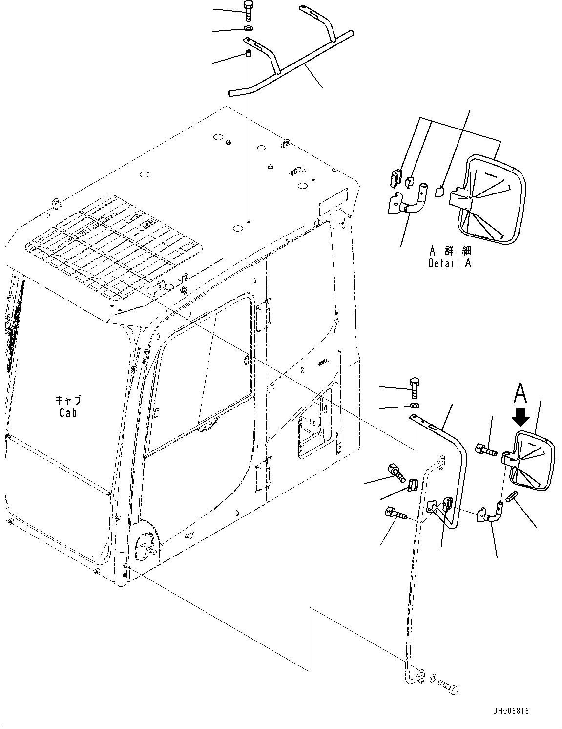 Excavators Komatsu / PC800SE-8R1 S/N 70001-UP(0000751C) / Rearview Mirror L.H. (#70001-)(M017001 : M1410-002001)