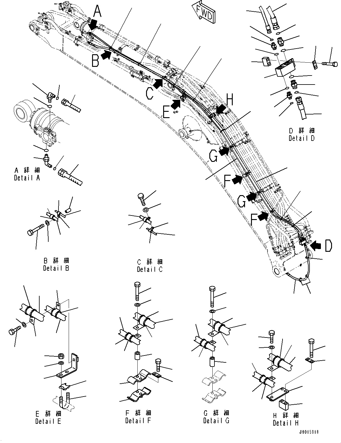 Excavators Komatsu / PC300LC-8M0 S/N 80001-UP(0000756C) / Anti-drop Valve Piping, Arm Anti-drop Valve Piping (#80171-)(H025014 : H1250-006010A)