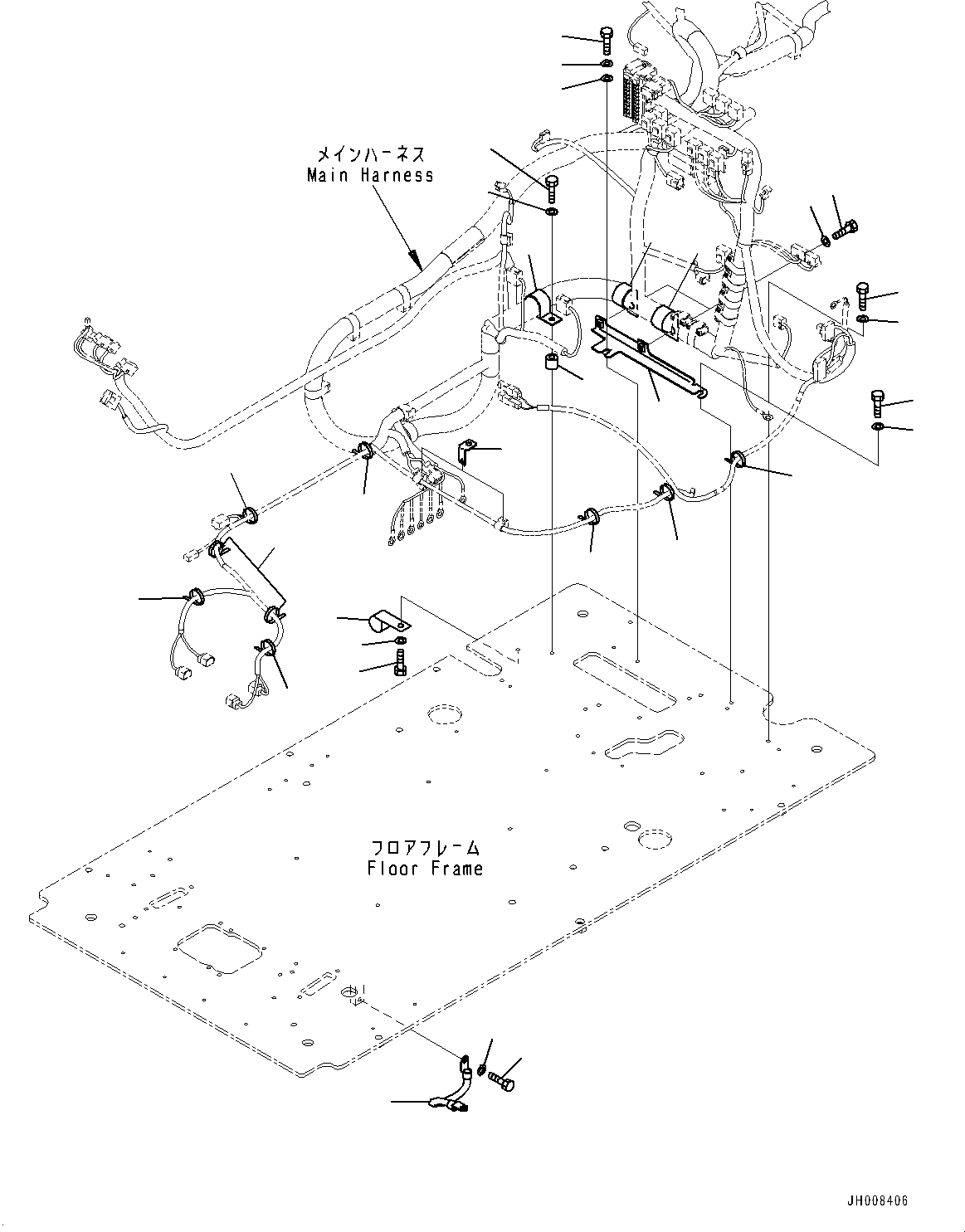Excavators Komatsu / PC350LC-8M0 S/N 80001-UP(0000758C) / Cab, Floor, Wiring Harness Clamp and Ground (#80001-80004)(K025033 : K1110-058033)