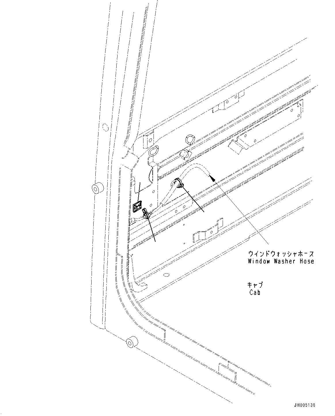 Komatsu parts book diagram for PC170LC-10 S/N 30001-UP: CAB, CAB IN PARTS, WASHER HOSE MOUNTING (#30001-)