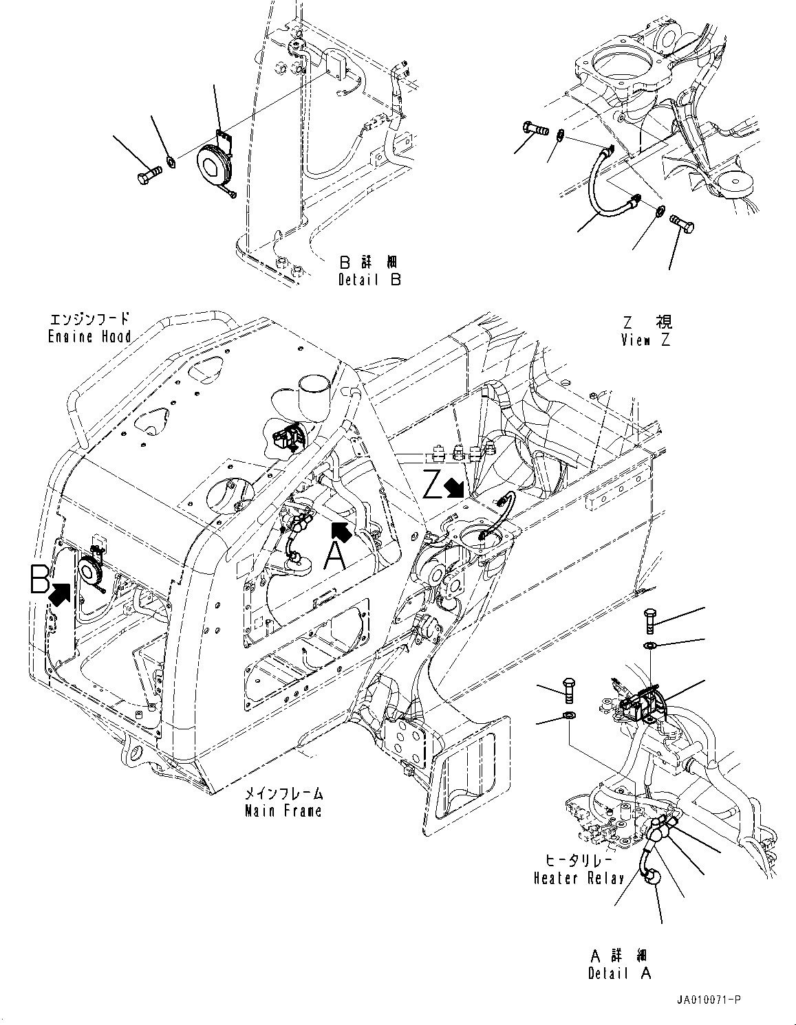 Bulldozers Komatsu / D37PXI-23 S/N 80179-UP(0000764c) / Electric Wiring Harness, Horn and Cable (#80179-)(E002007 : E0200-001007)