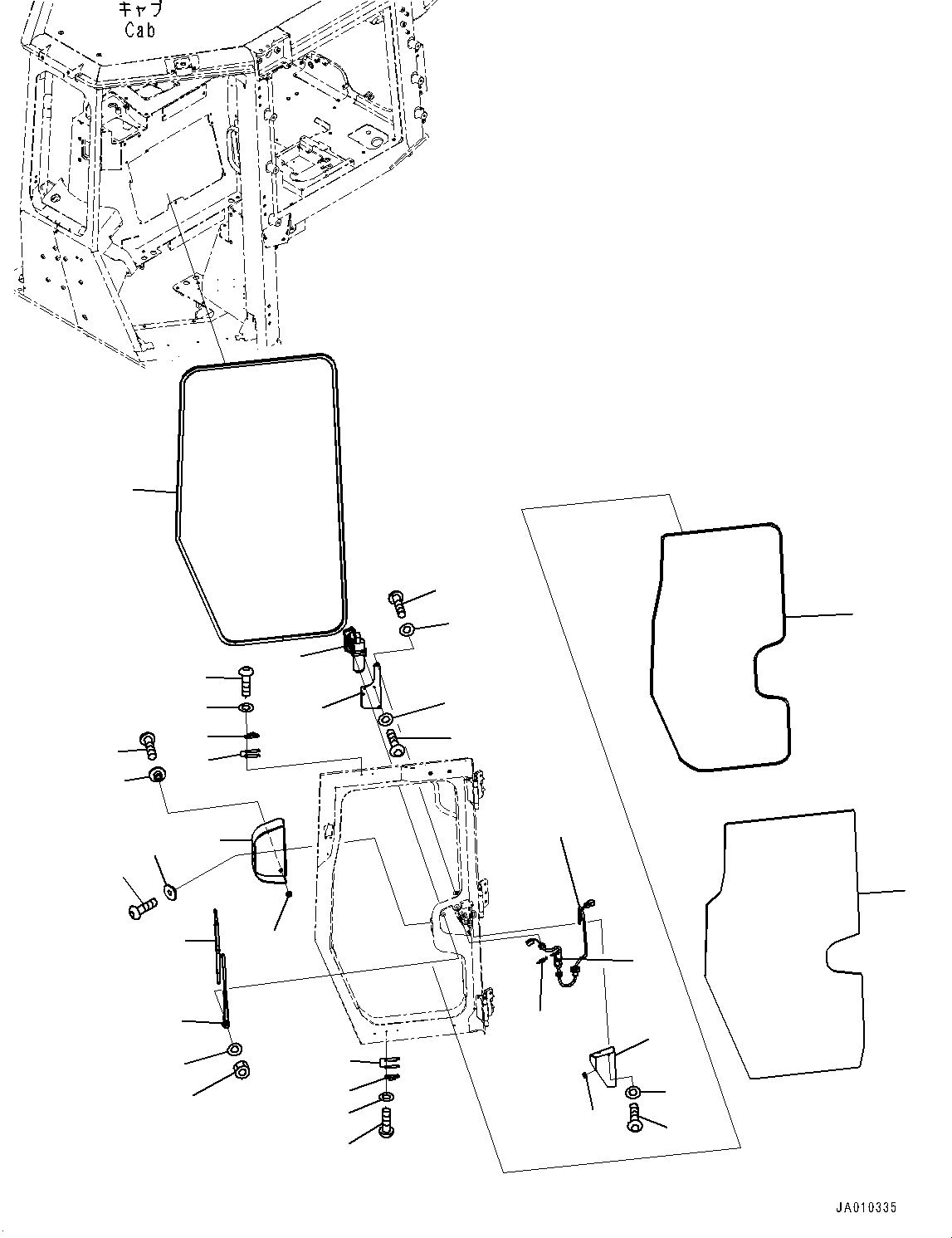 Bulldozers Komatsu / D37PXI-23 S/N 80179-UP(0000764c) / Cab, Door Damper, Window and Wiper, L.H. (#80179-)(K013003 : K0210-002003)