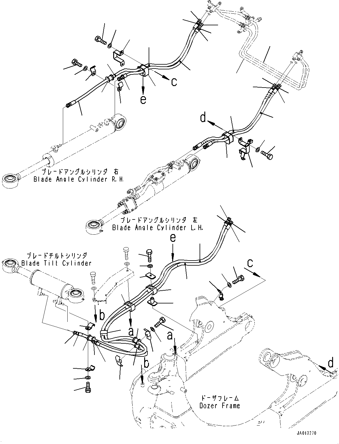 Bulldozers Komatsu / D37PXI-23 S/N 80179-UP(0000764c) / Dozer Hydraulic Piping, Blade Angle and Blade Tilt Piping (#80179-)(T008001 : T2160-001001)