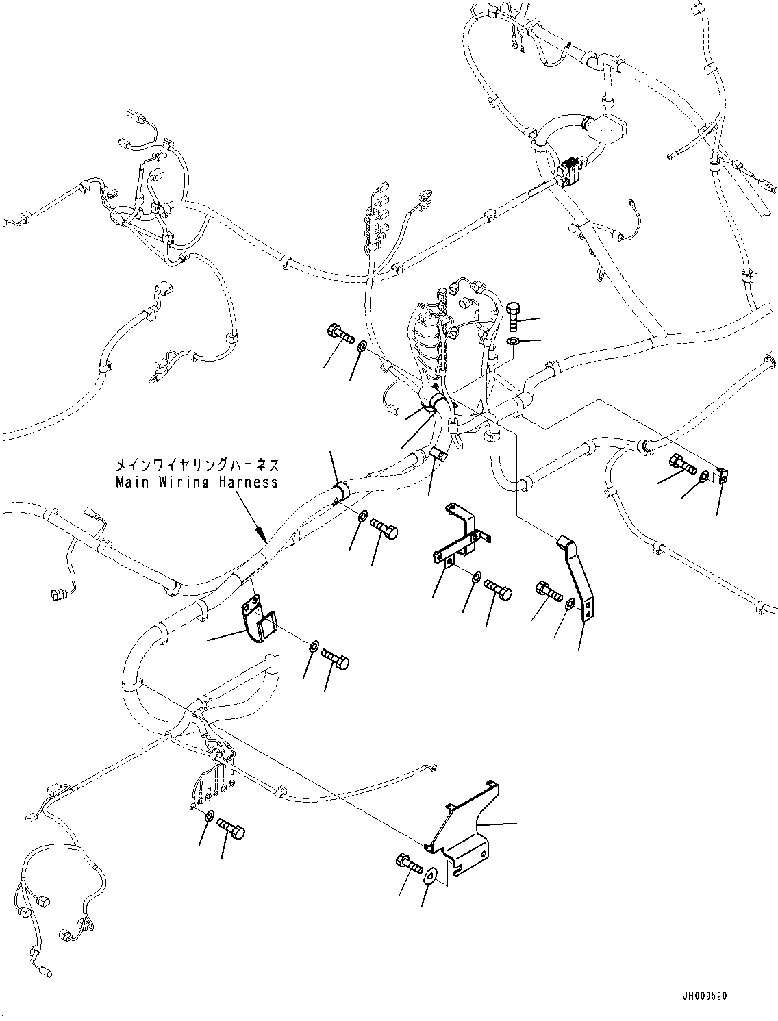 Excavators Komatsu / HB335-1 S/N 1001-UP(0000782c) / Electric Wiring Harness, Main Wiring Harness Mounting (1/10) (#1001-)(E003002 : E0200-001002)