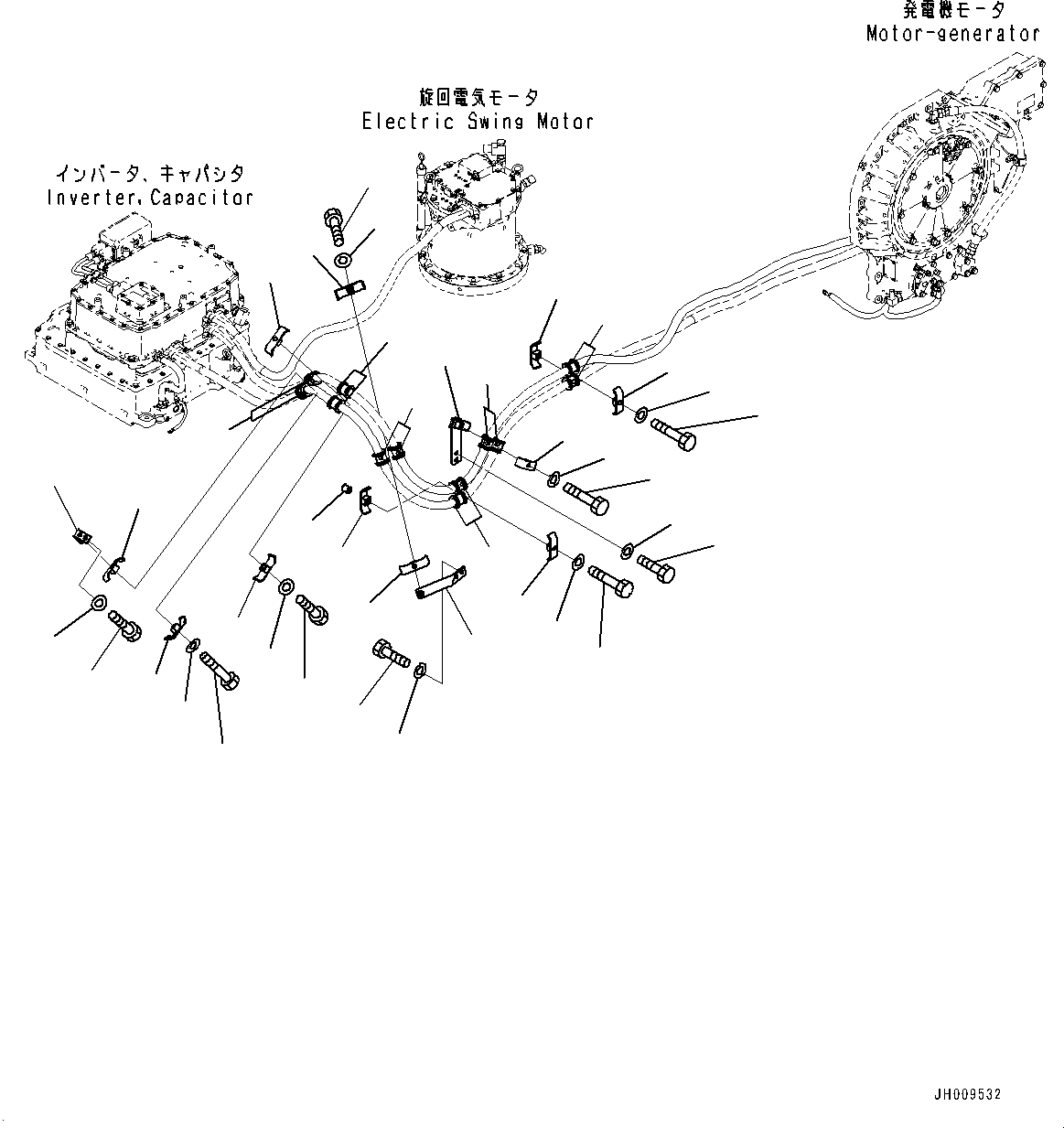 Excavators Komatsu / HB335-1 S/N 1001-UP(0000782c) / Electric Wiring Harness, Power Cable Mounting (1/2) (#1001-)(E003016 : E0200-001015)
