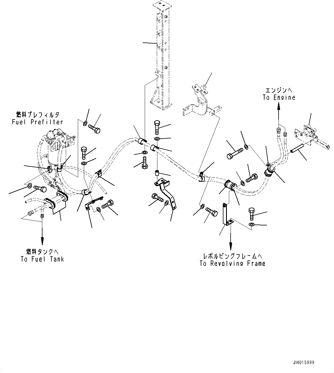 Komatsu parts book diagram for HB365-1 S/N 1001-UP: FUEL SUPPLY PIPING, CLAMP (#1001-)