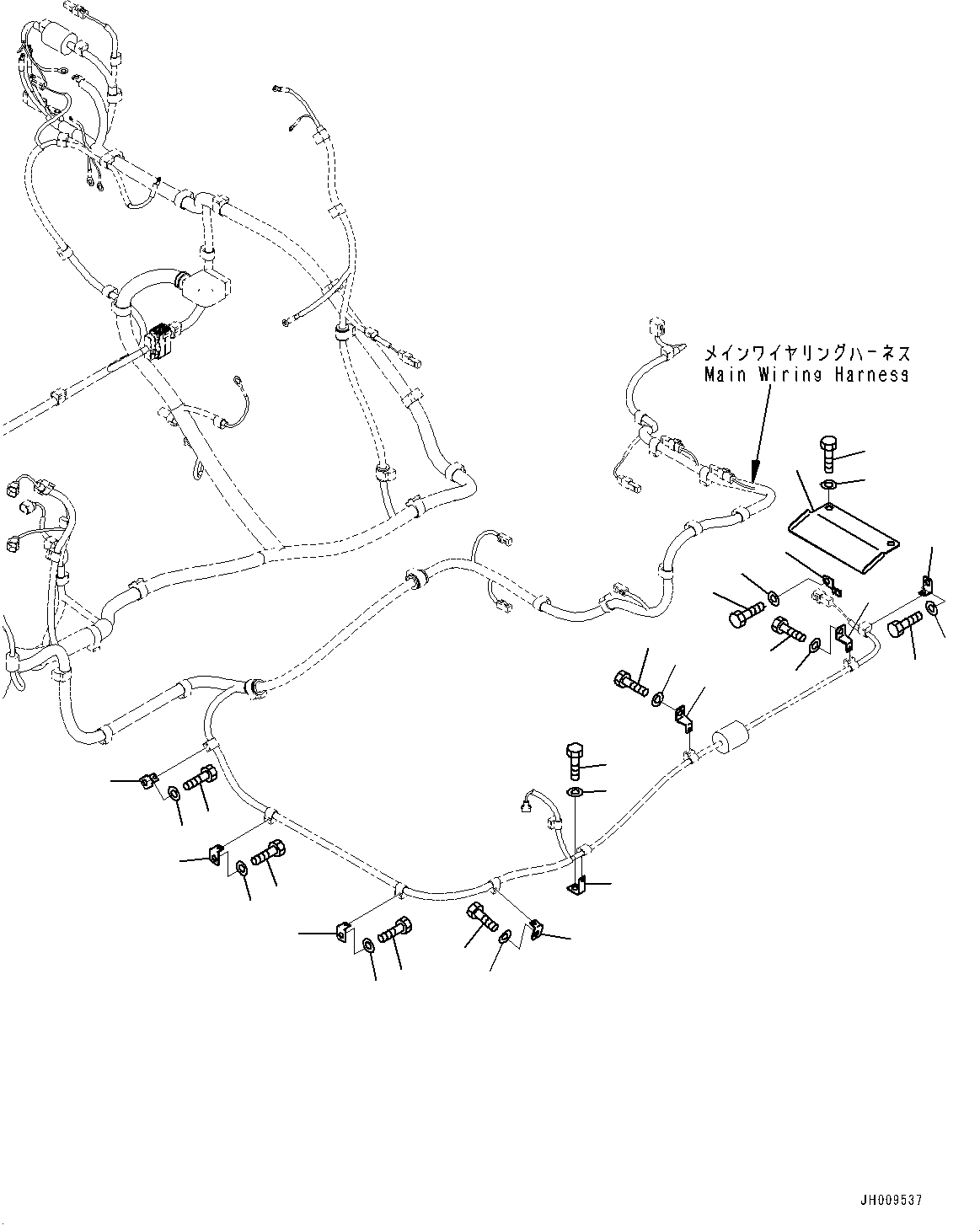 Komatsu parts book diagram for HB365-1 S/N 1001-UP: ELECTRIC WIRING HARNESS, MAIN WIRING HARNESS MOUNTING (3/9) (#1001-)