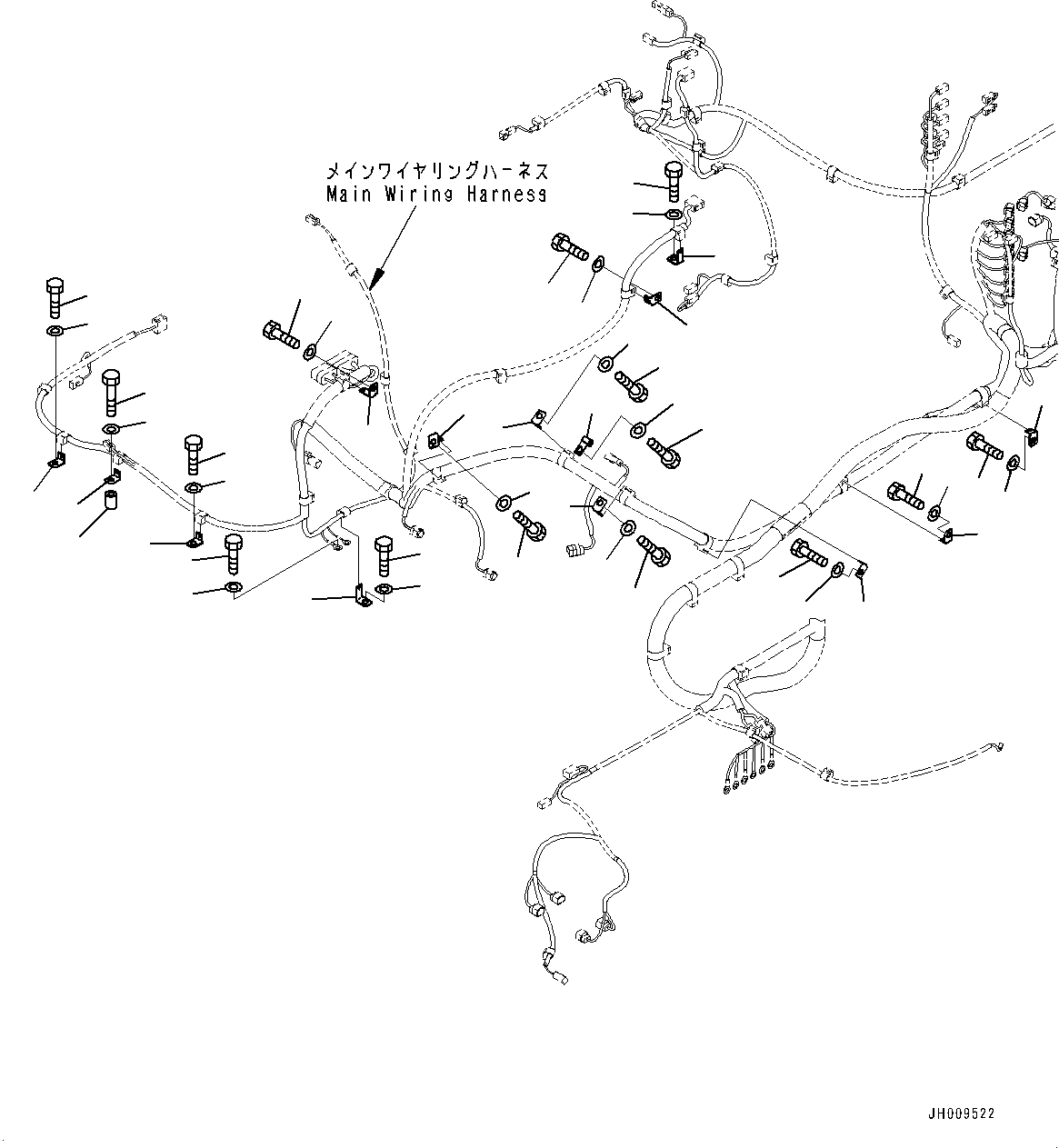 Komatsu parts book diagram for HB365-1 S/N 1001-UP: ELECTRIC WIRING HARNESS, MAIN WIRING HARNESS MOUNTING (4/9) (#1001-)