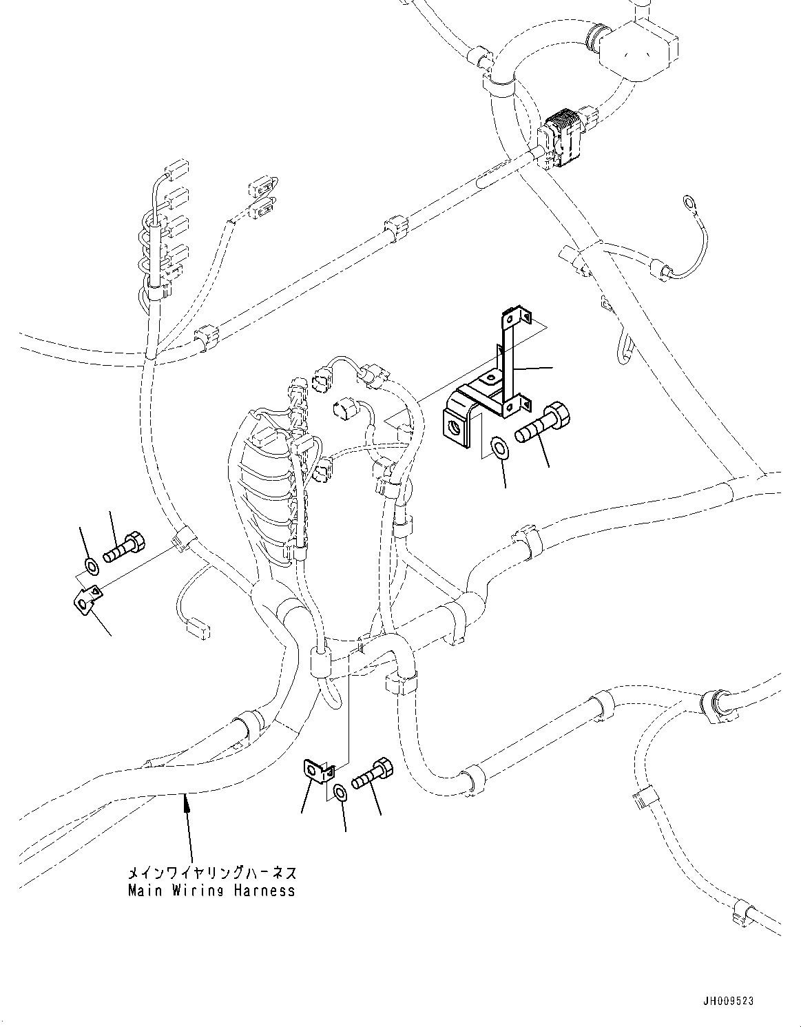 Komatsu parts book diagram for HB365-1 S/N 1001-UP: ELECTRIC WIRING HARNESS, MAIN WIRING HARNESS MOUNTING (5/9) (#1001-)